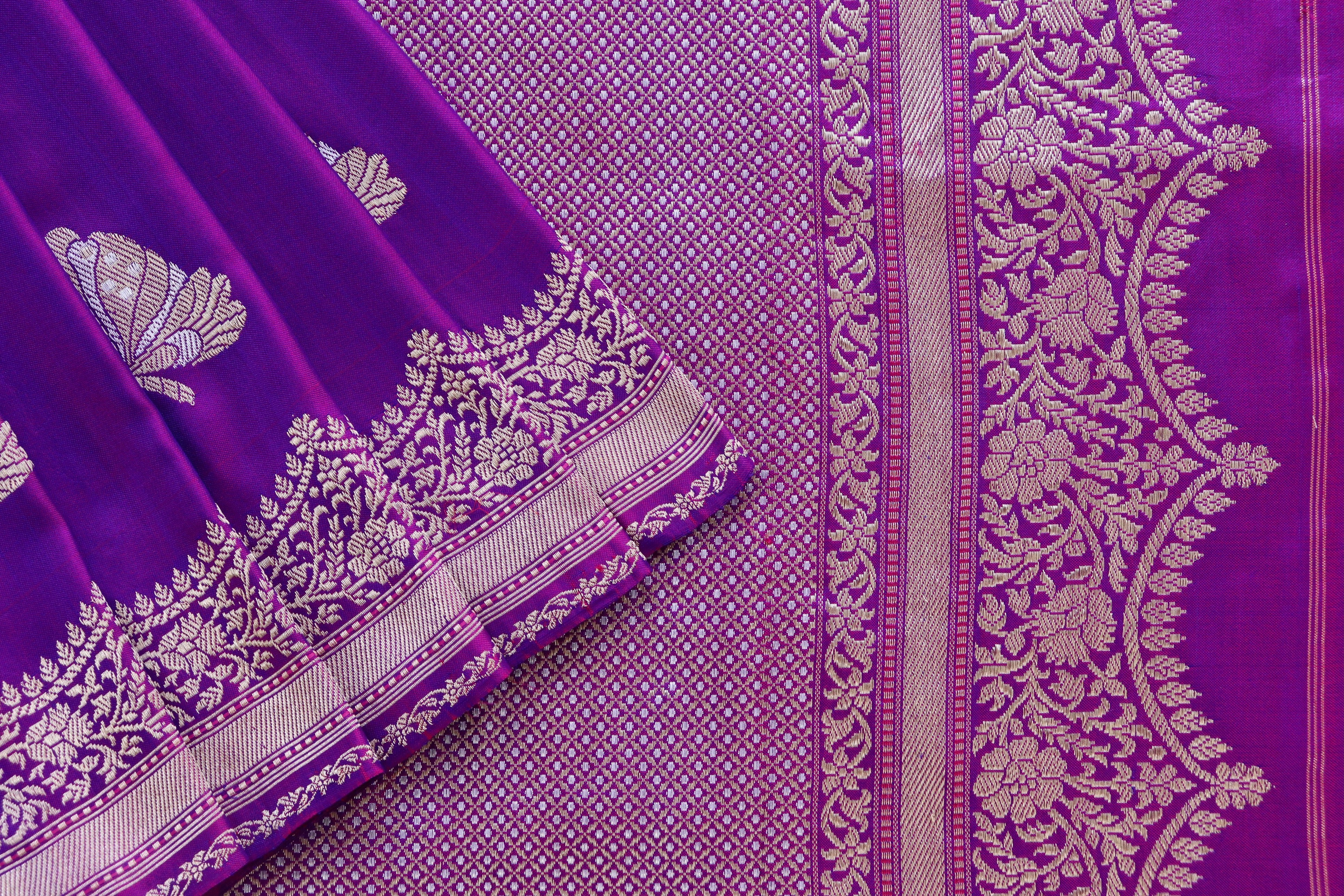 Purple Butterfly Motif Pure Silk Handloom Banarasi Saree