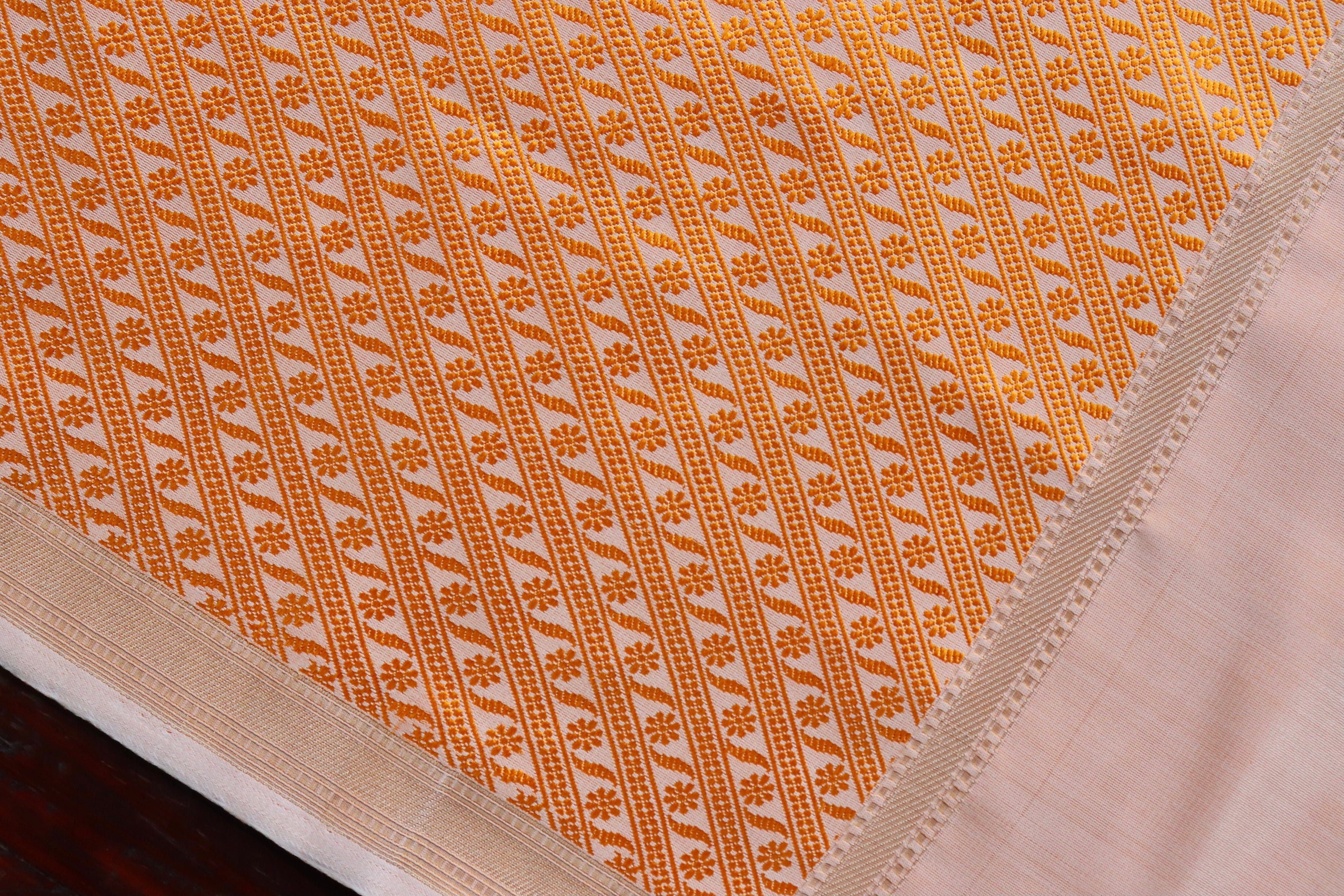 Ivory & Orange Silk Handloom Banarasi Stole