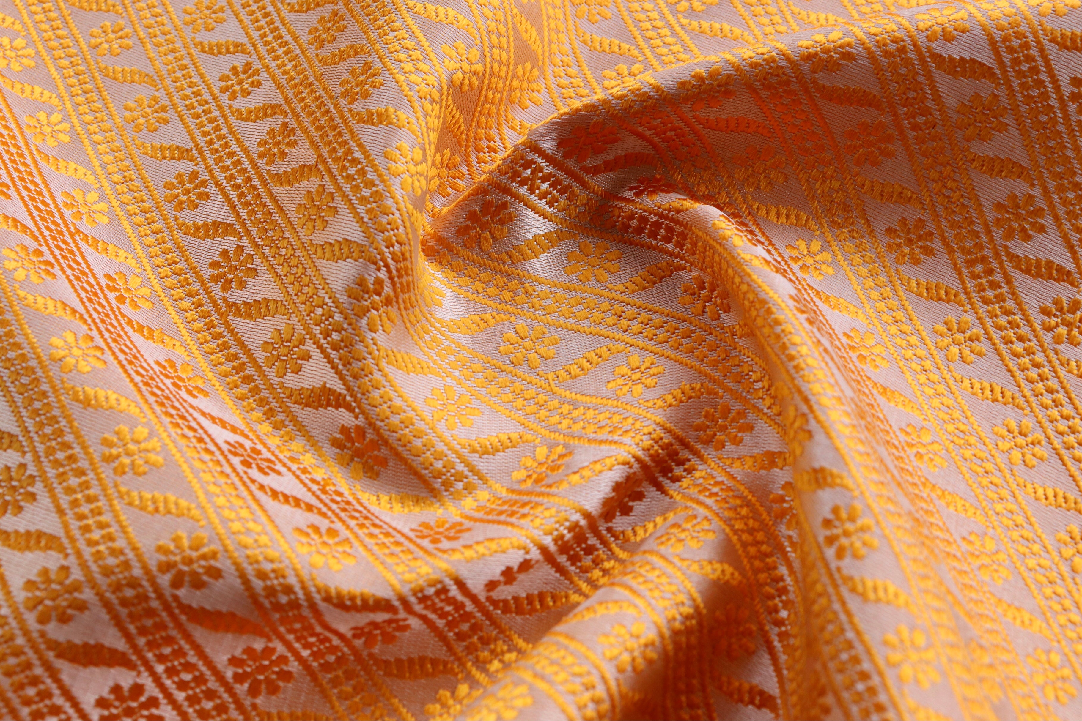 Ivory & Orange Silk Handloom Banarasi Stole