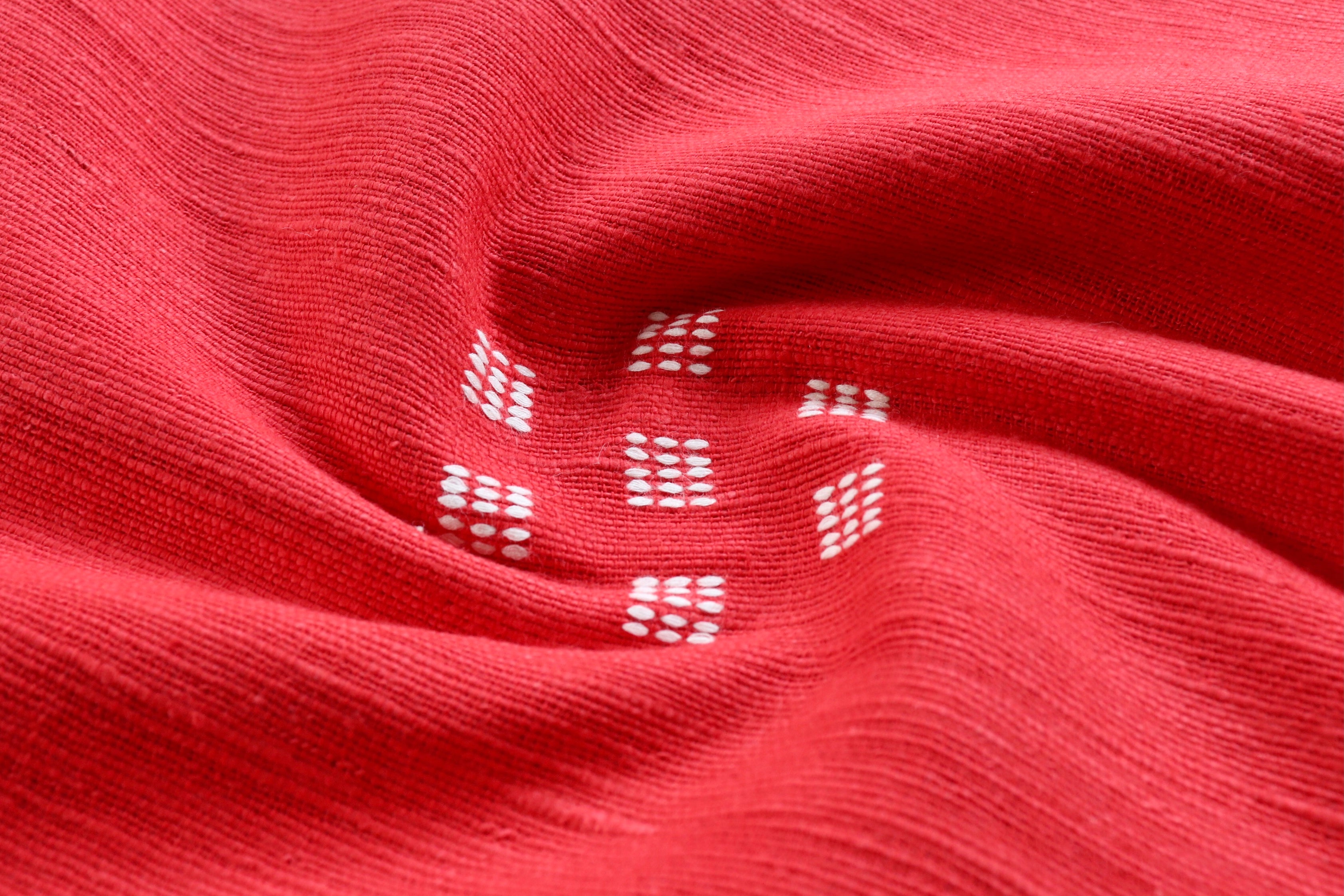 Red & White Cluster Buti Handspun Handwoven Fabric