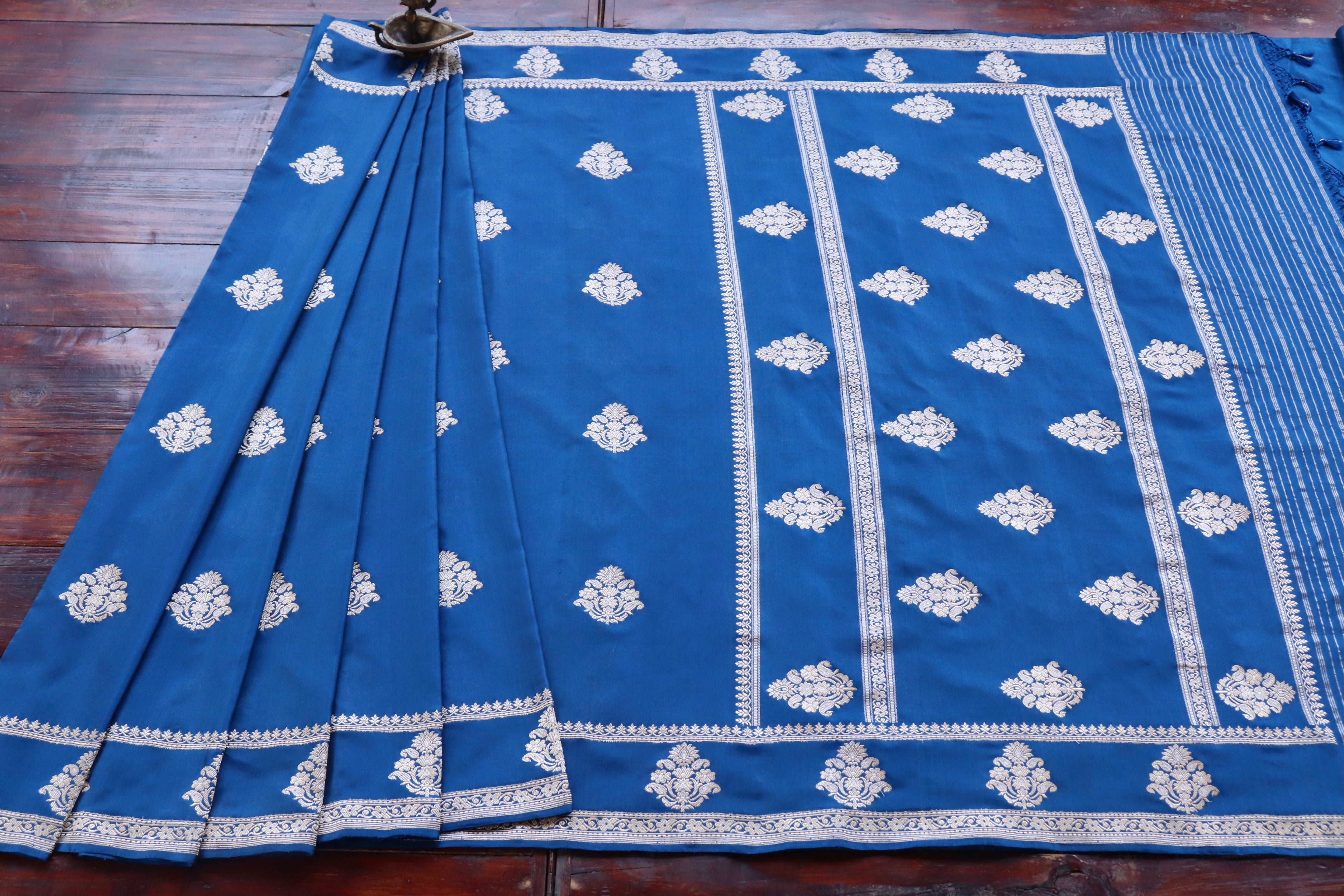 Blue Kadhua Motif Pure Silk Handloom Banarasi Saree