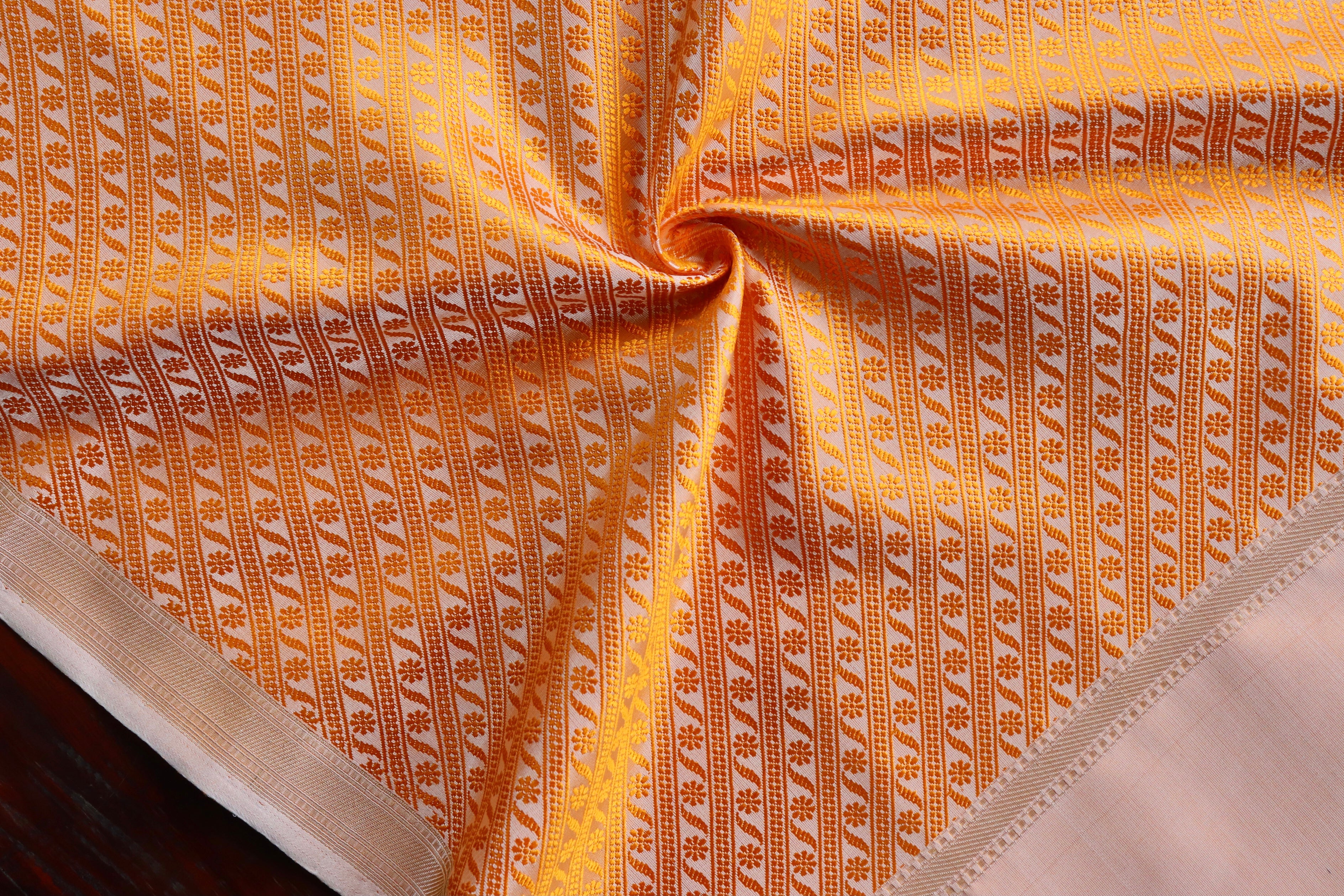 Ivory & Orange Silk Handloom Banarasi Stole