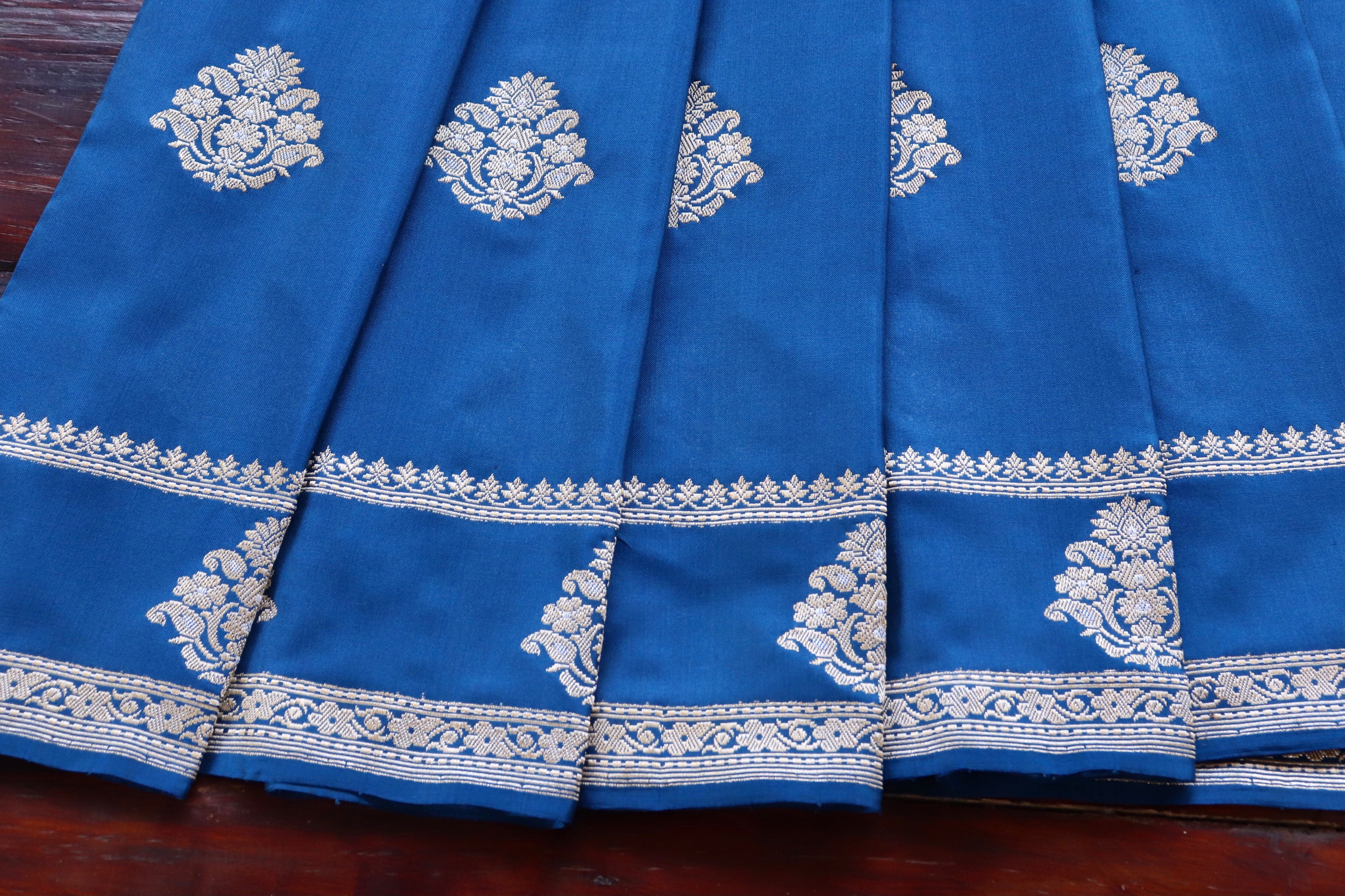 Blue Kadhua Motif Pure Silk Handloom Banarasi Saree