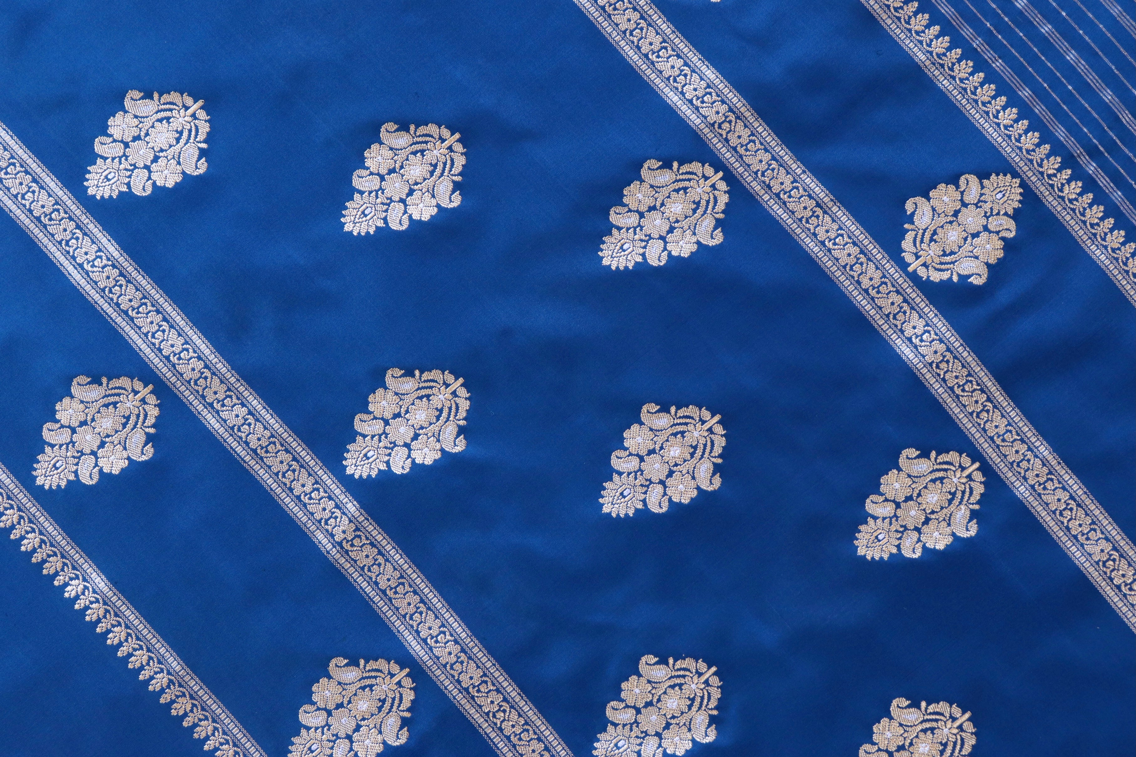 Blue Kadhua Motif Pure Silk Handloom Banarasi Saree