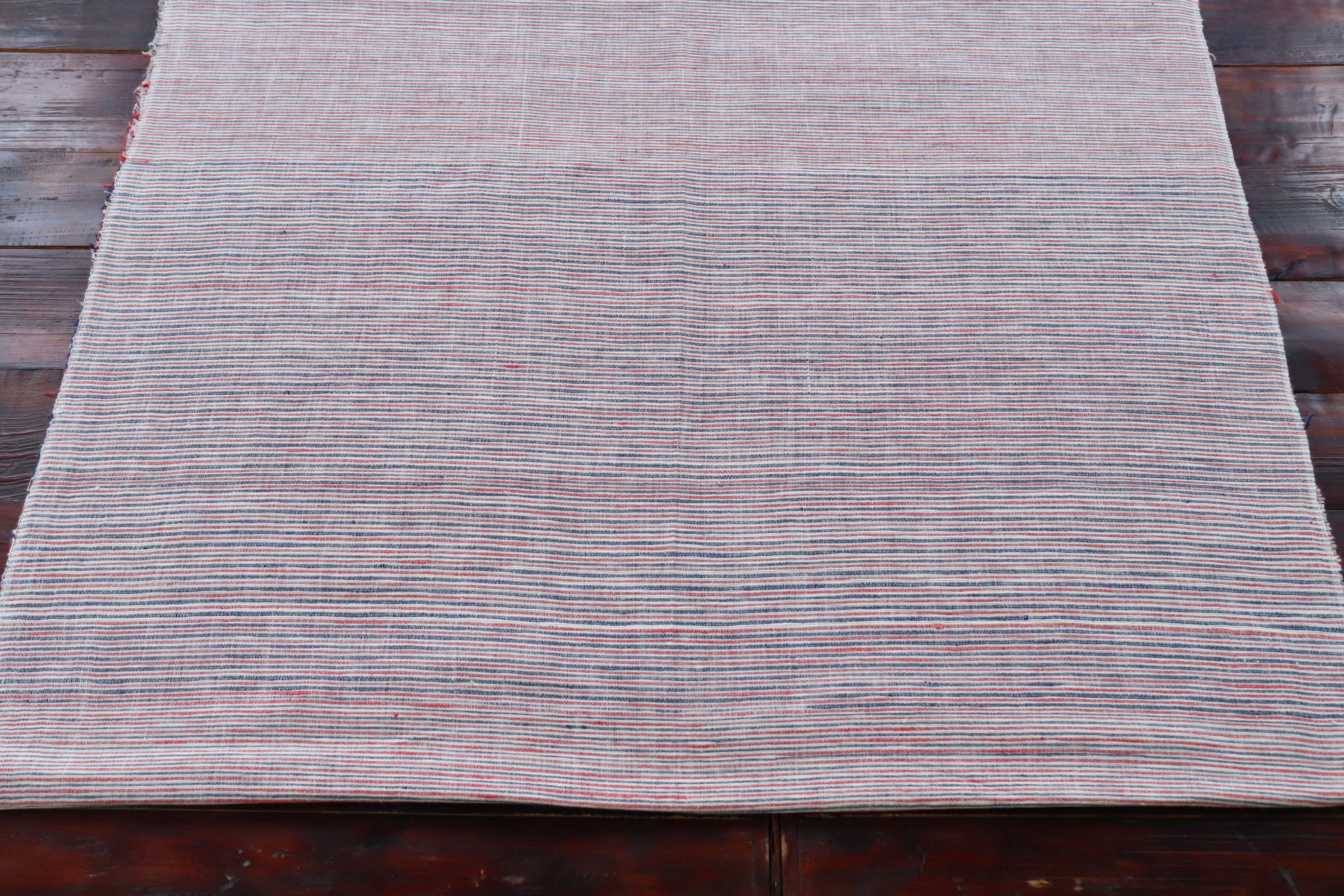 Red, White & Blue 2 mm Stripe Handspun Handwoven Fabric