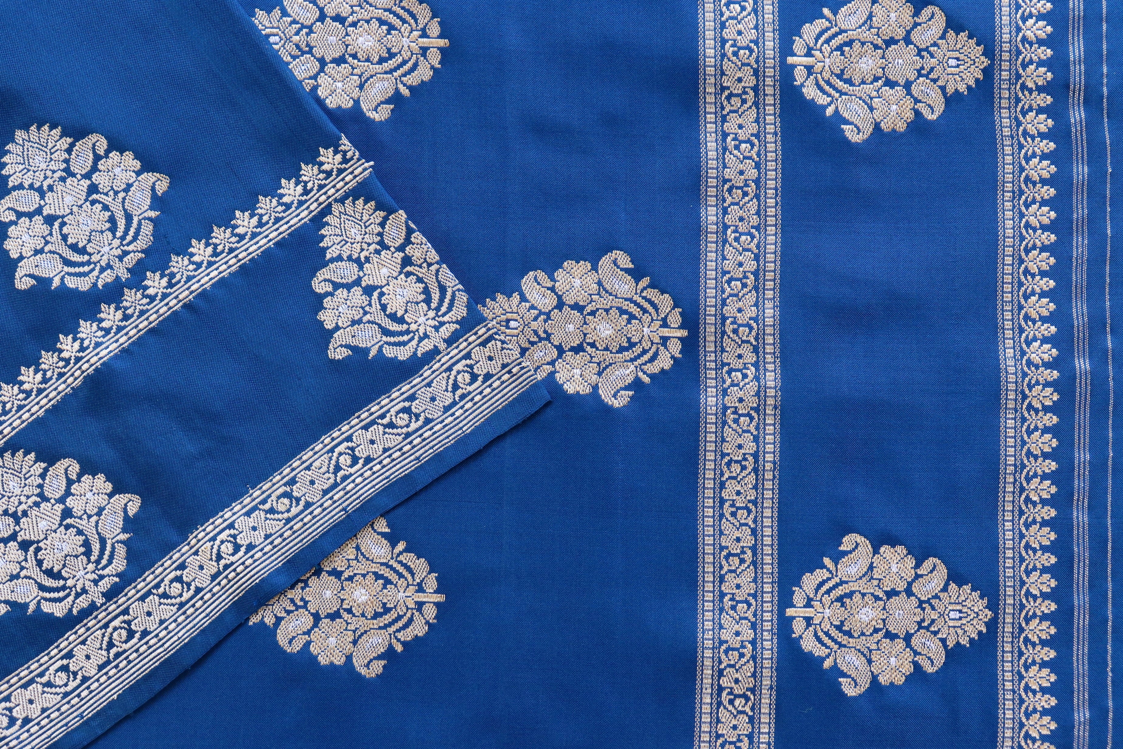 Blue Kadhua Motif Pure Silk Handloom Banarasi Saree