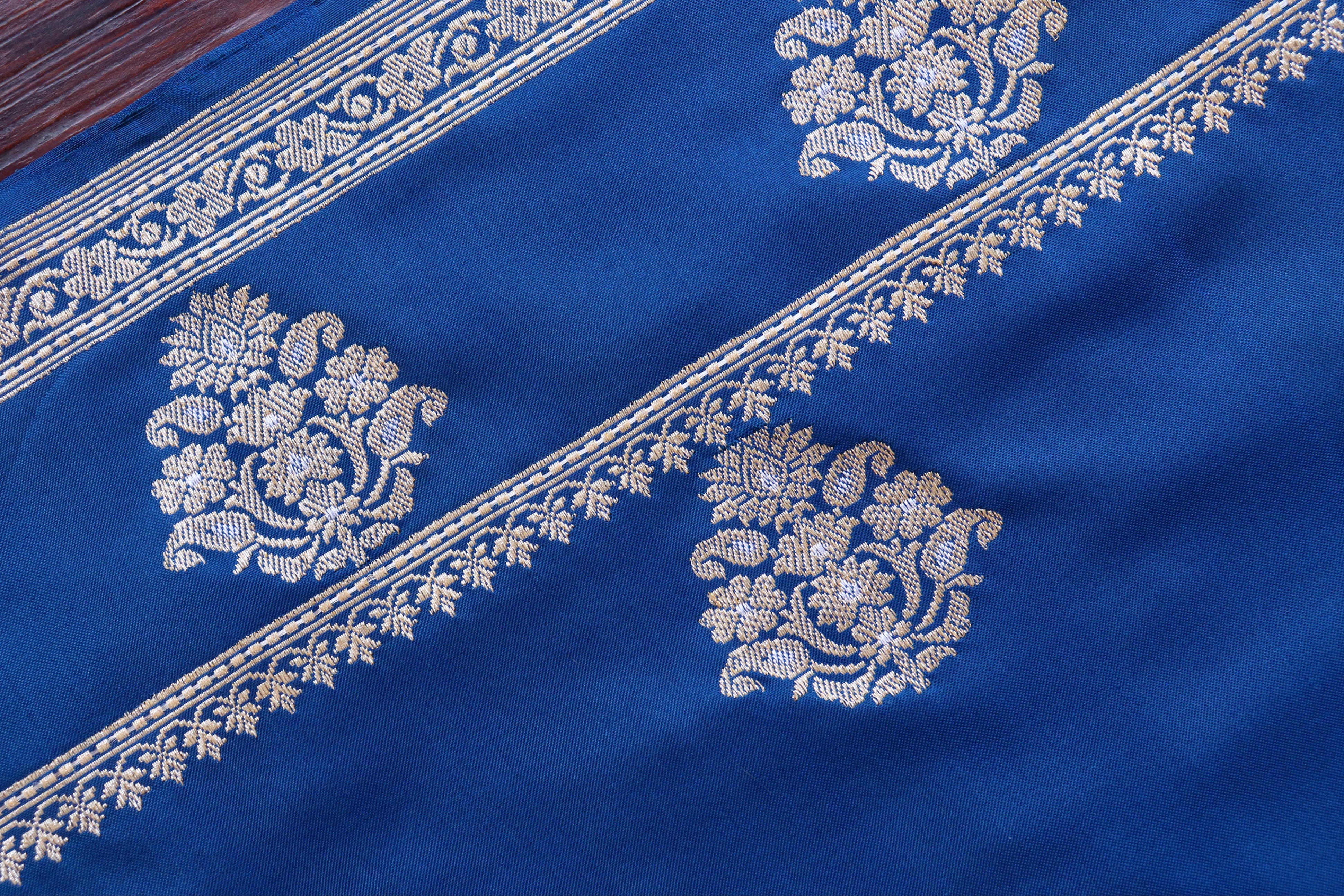 Blue Kadhua Motif Pure Silk Handloom Banarasi Saree