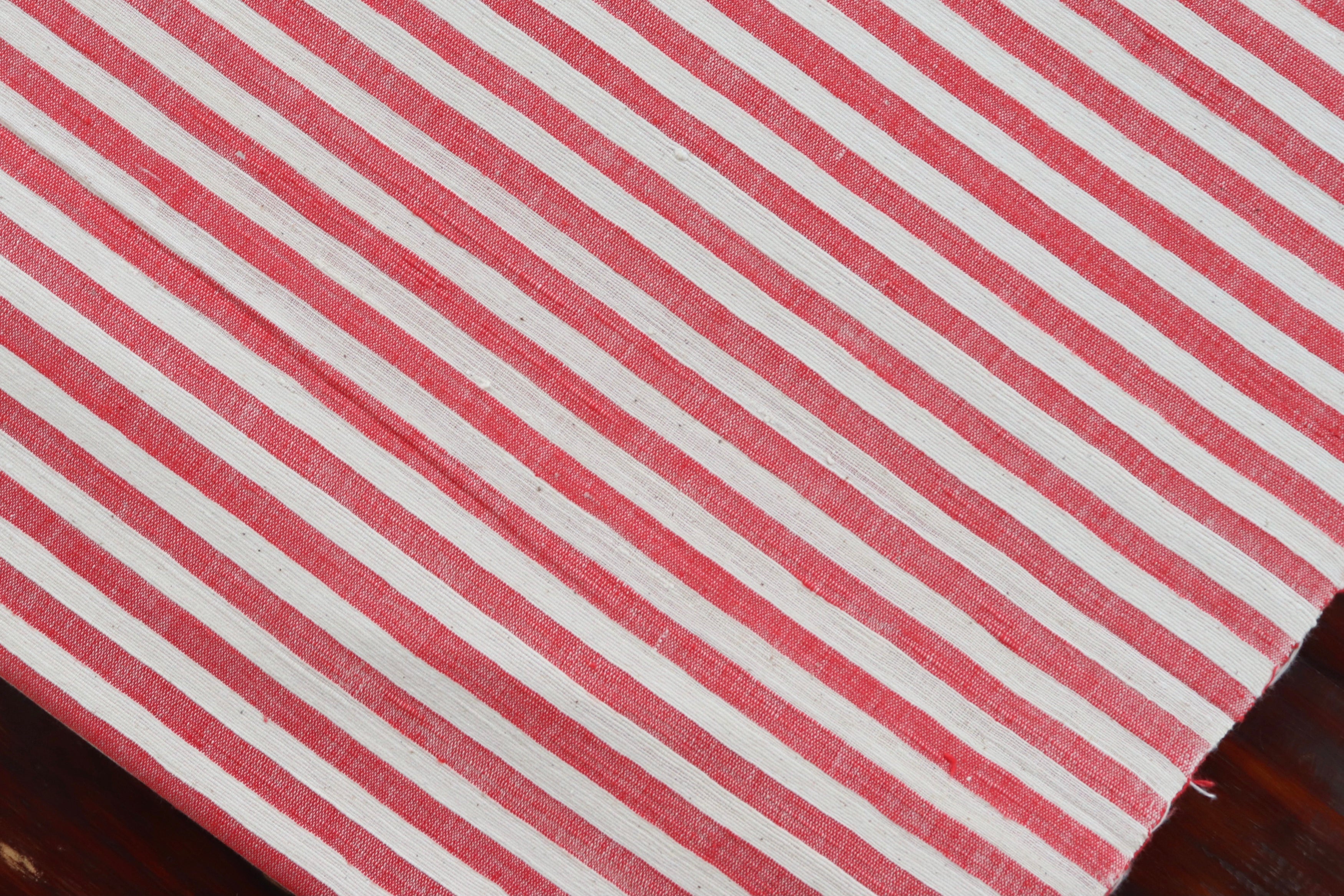 Red & Kora 0.5" Stripe Handspun Handwoven Fabric