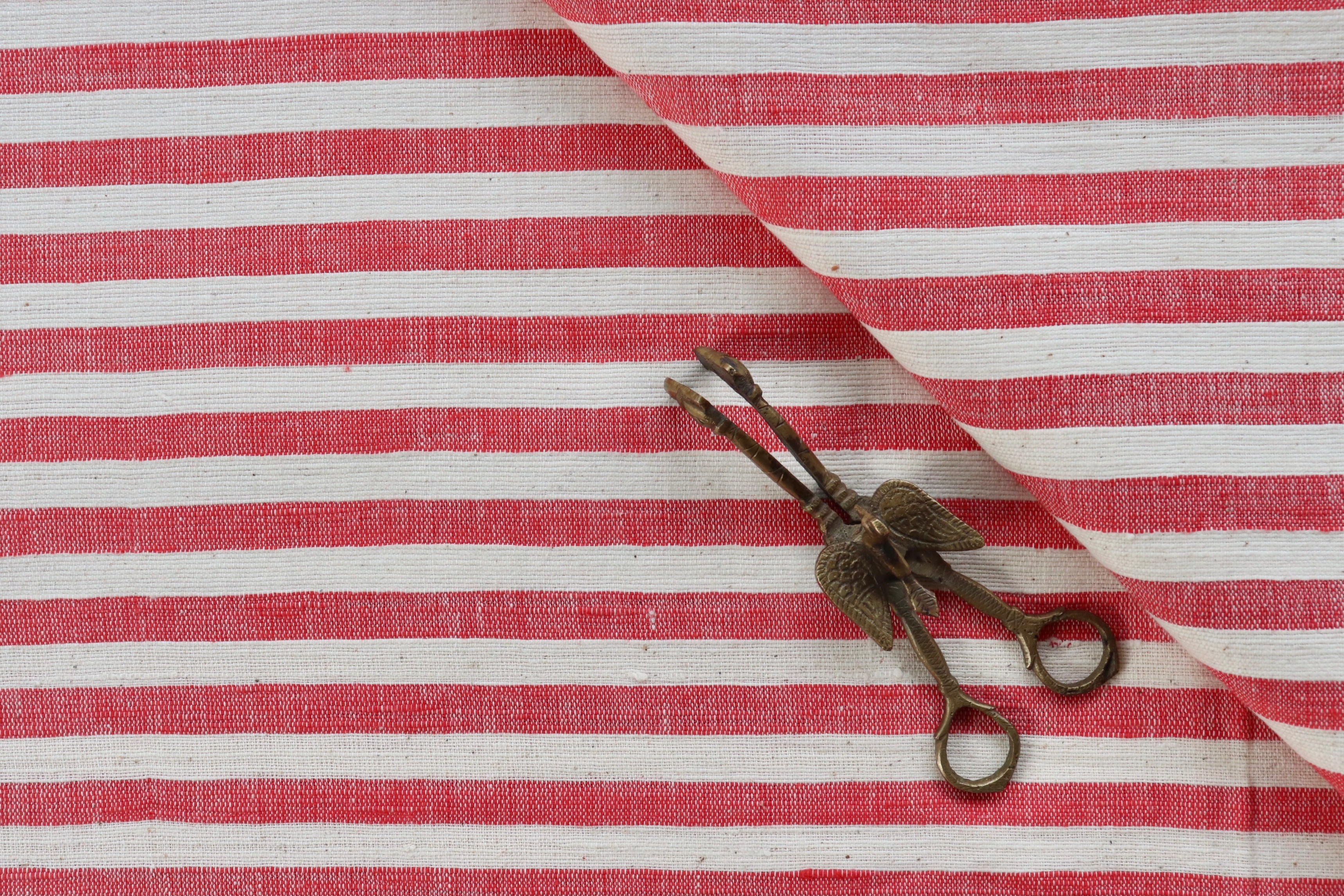 Red & Kora 0.5" Stripe Handspun Handwoven Fabric
