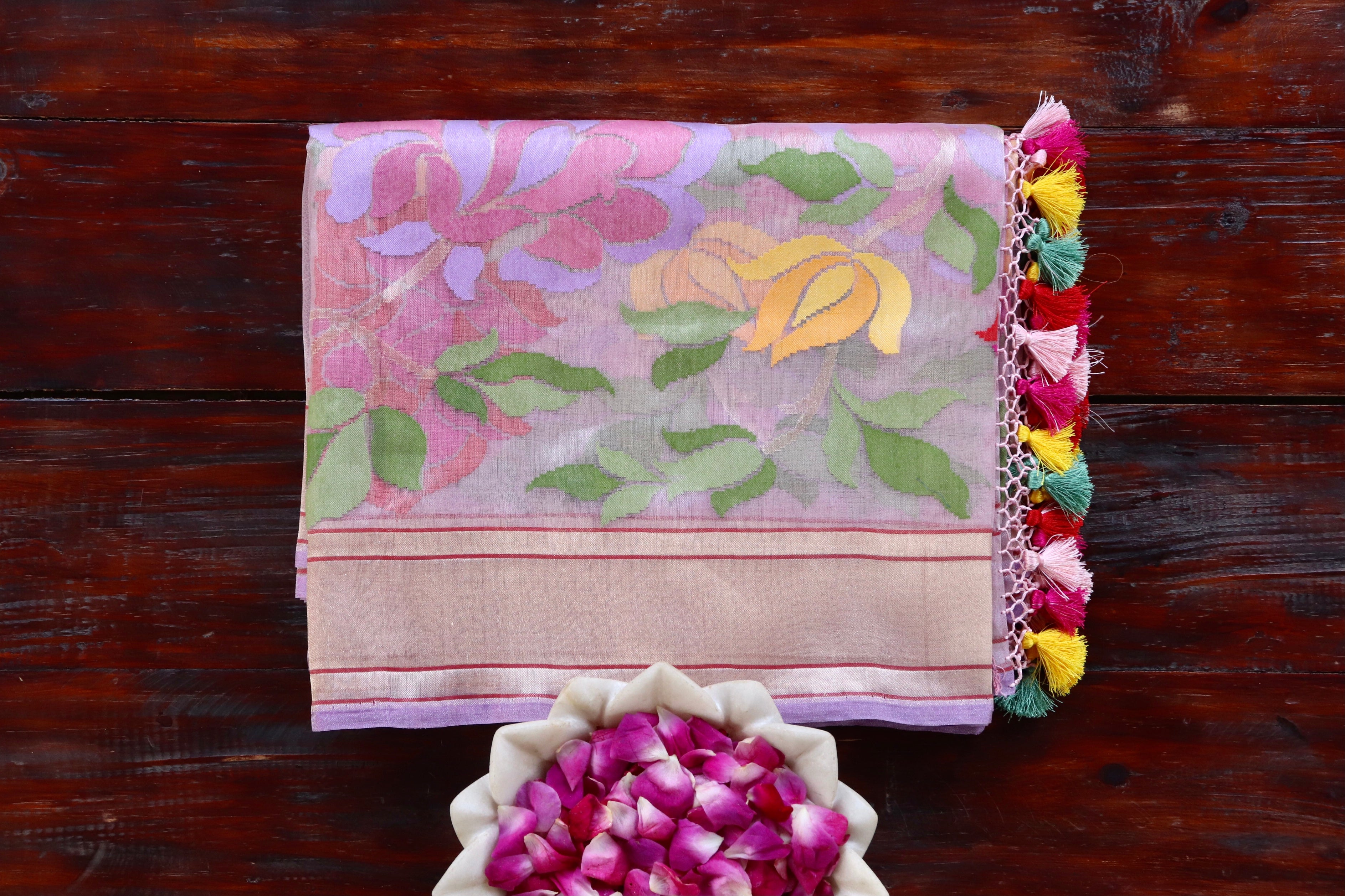 Soft Pink Pure Kora Silk  By Tissue Handloom Banarasi Saree