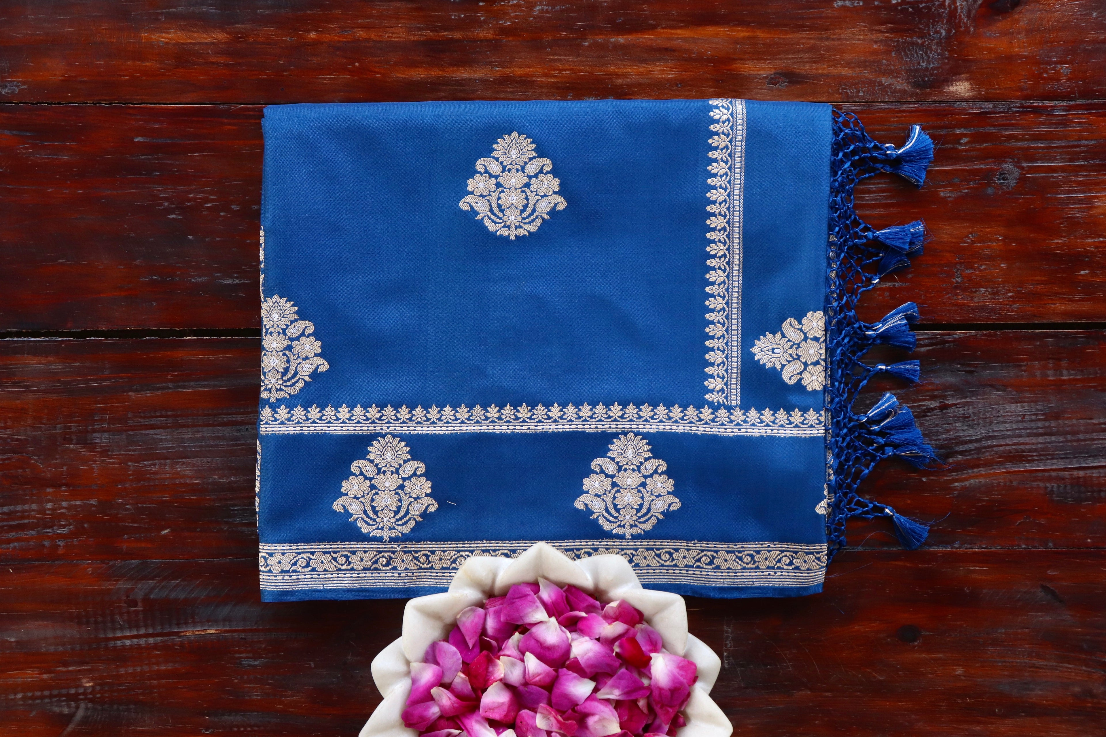 Blue Kadhua Motif Pure Silk Handloom Banarasi Saree