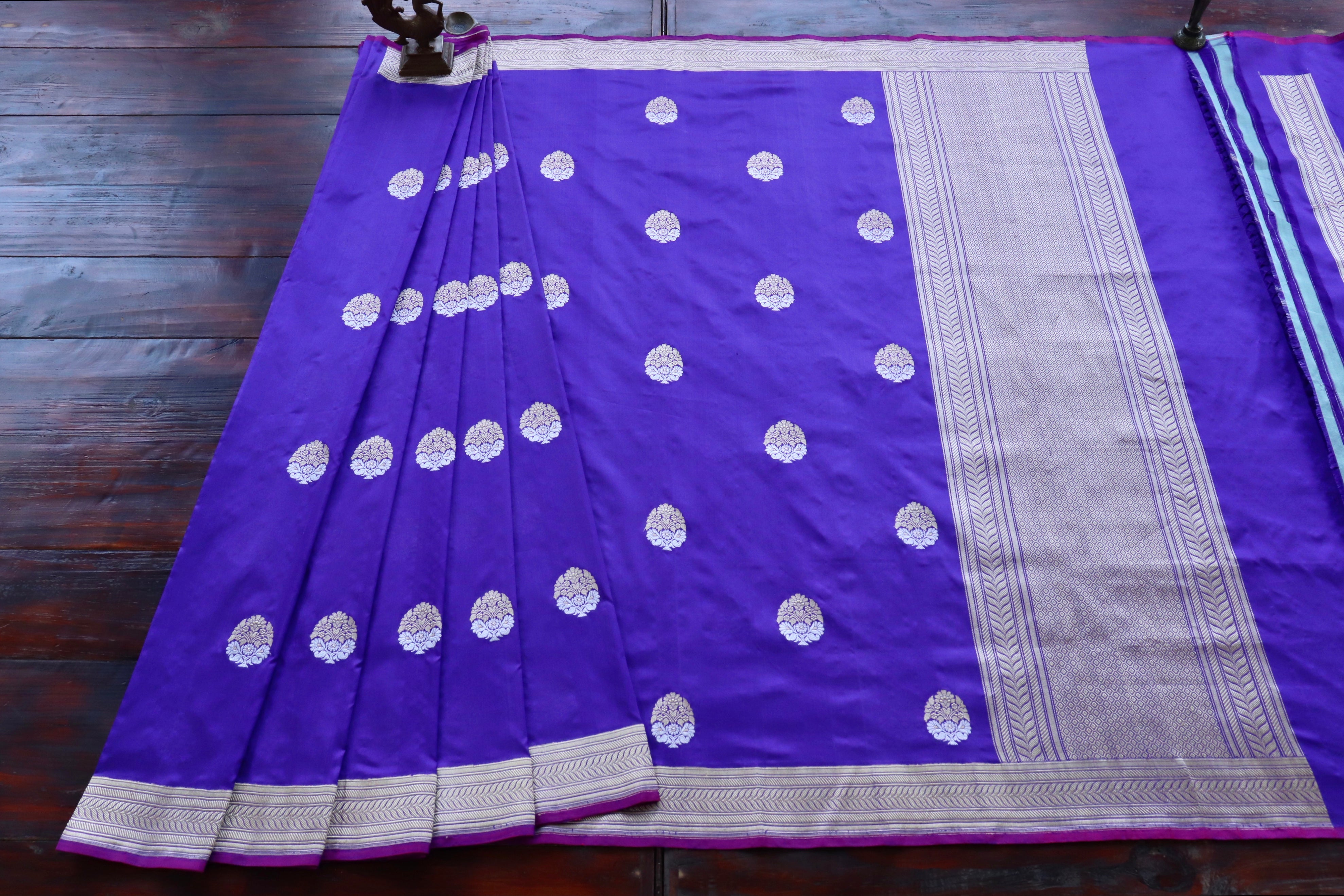 Purplish Blue Sona Rupa Pure Silk Handloom Banarasi Saree