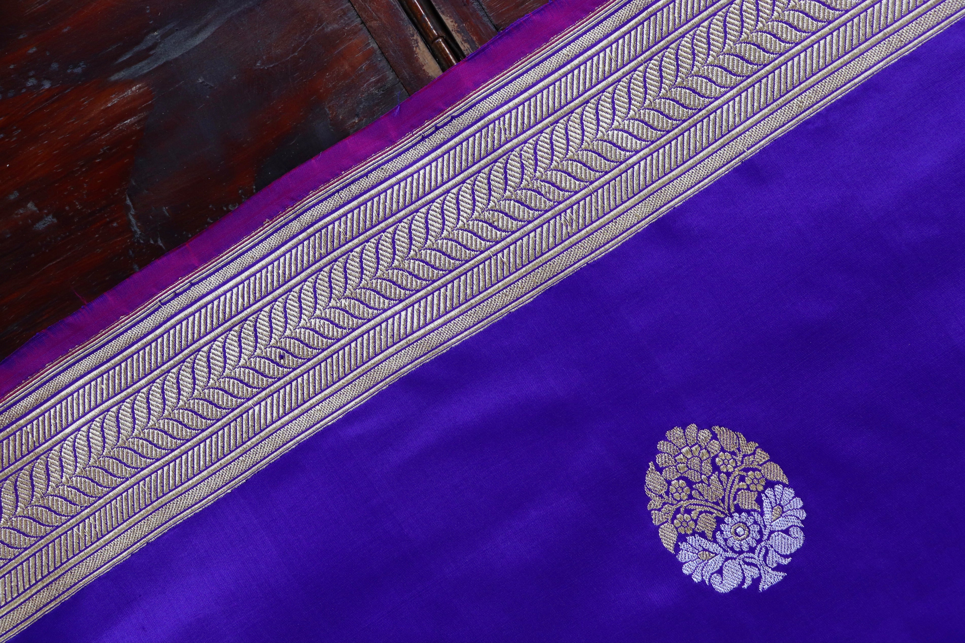 Purplish Blue Sona Rupa Pure Silk Handloom Banarasi Saree