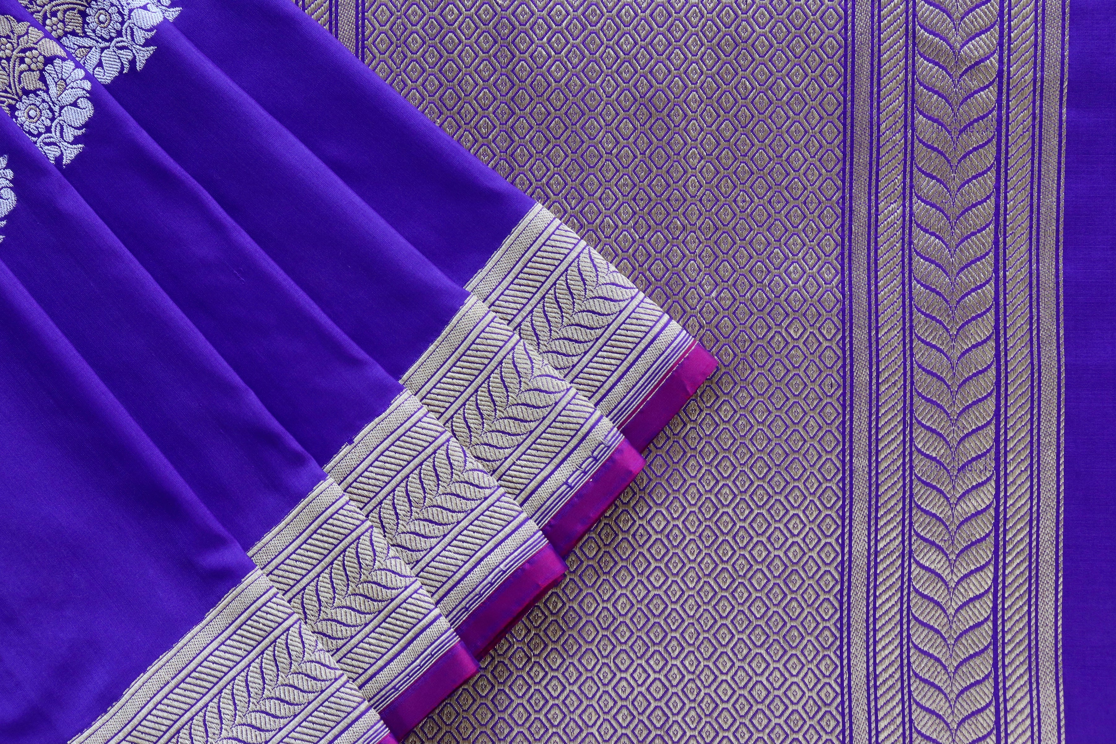 Purplish Blue Sona Rupa Pure Silk Handloom Banarasi Saree