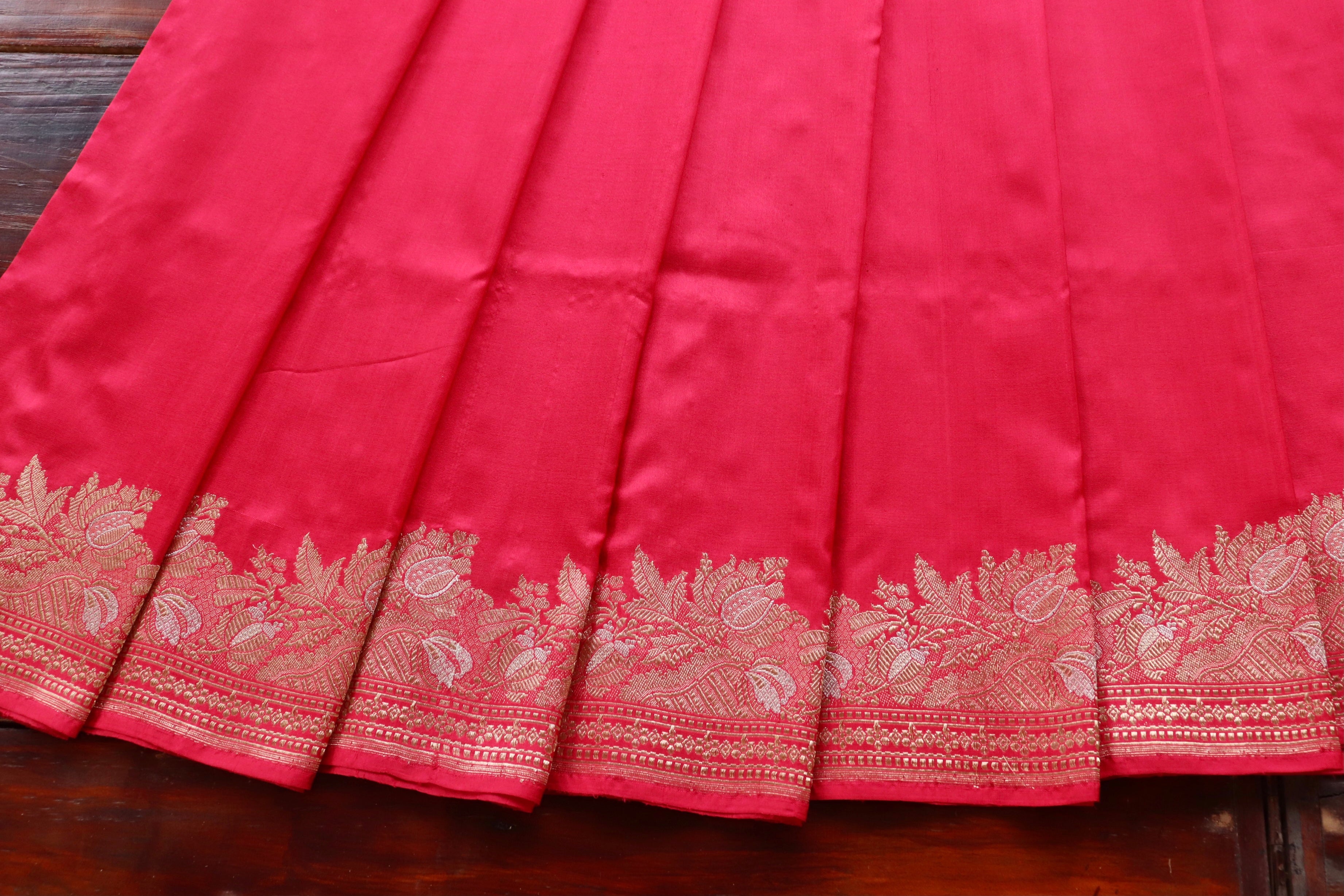 Strawberry Pink Katan Silk  Handloom Banarasi Saree