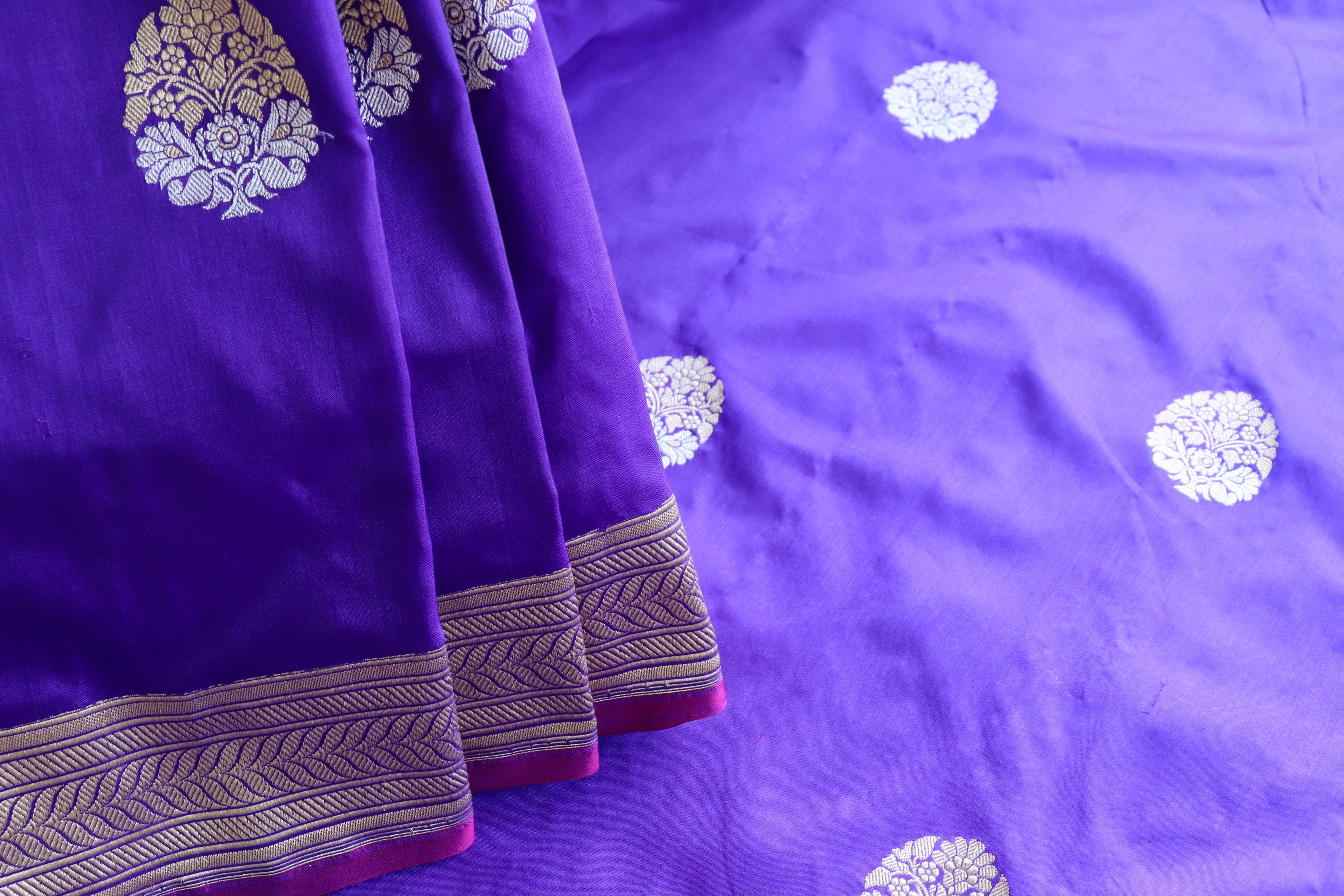 Purplish Blue Sona Rupa Pure Silk Handloom Banarasi Saree