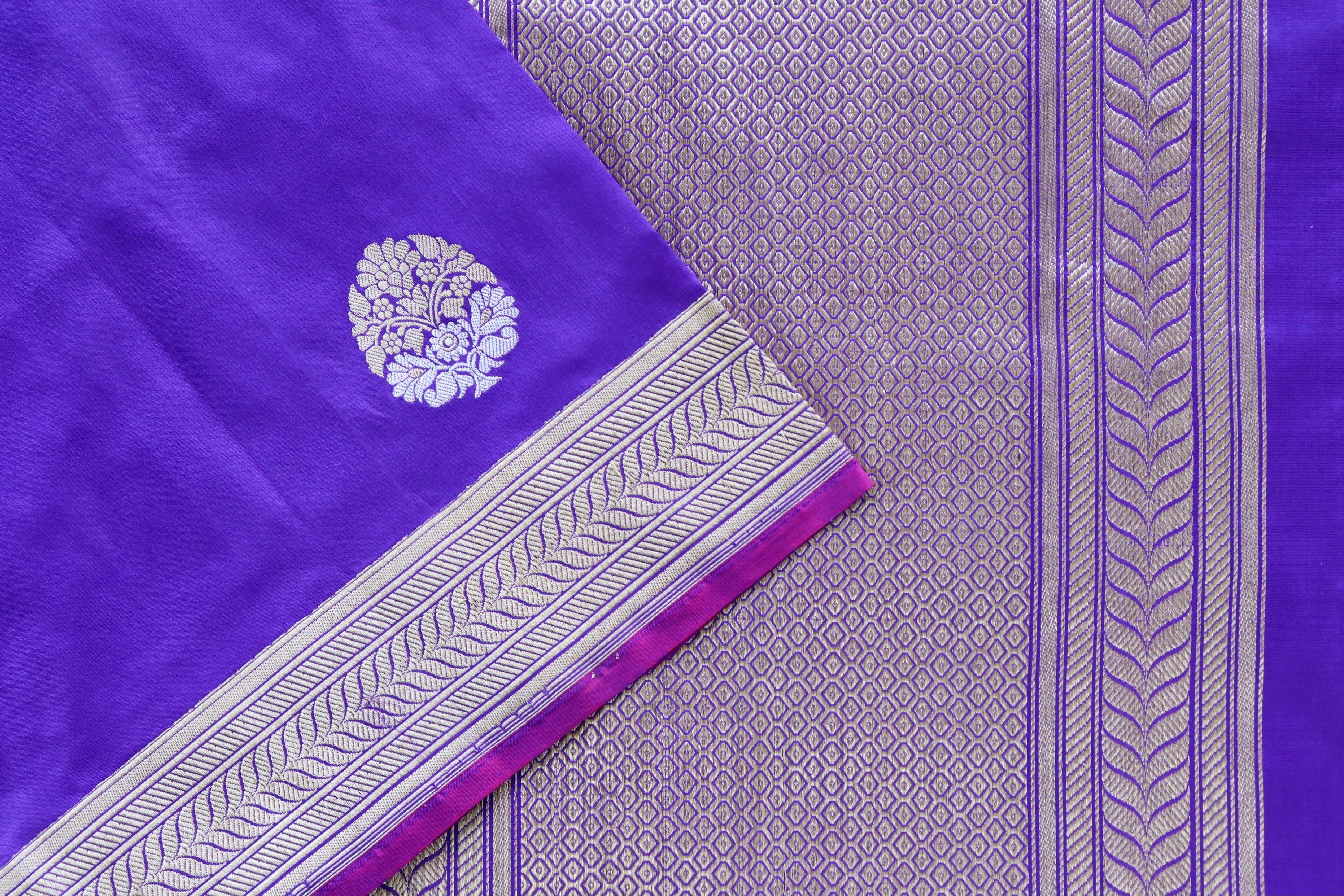 Purplish Blue Sona Rupa Pure Silk Handloom Banarasi Saree