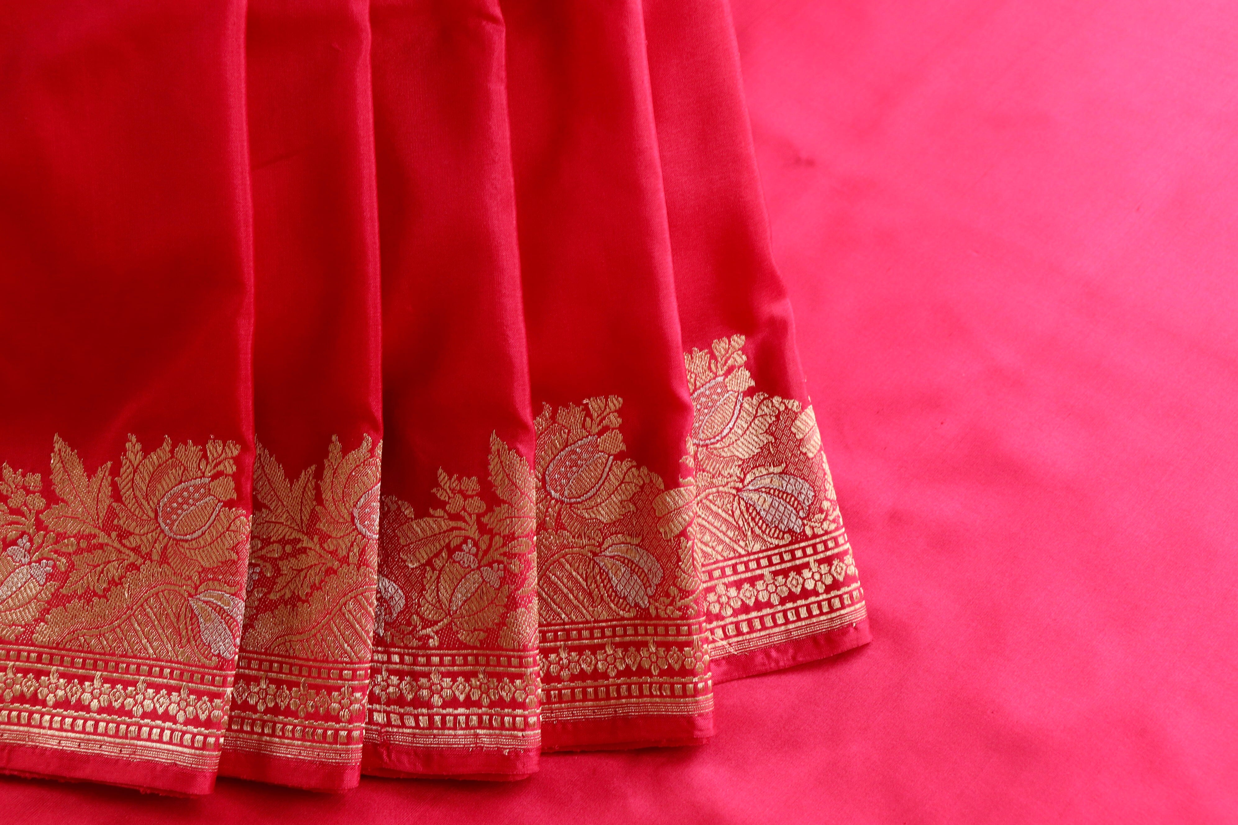 Strawberry Pink Katan Silk  Handloom Banarasi Saree
