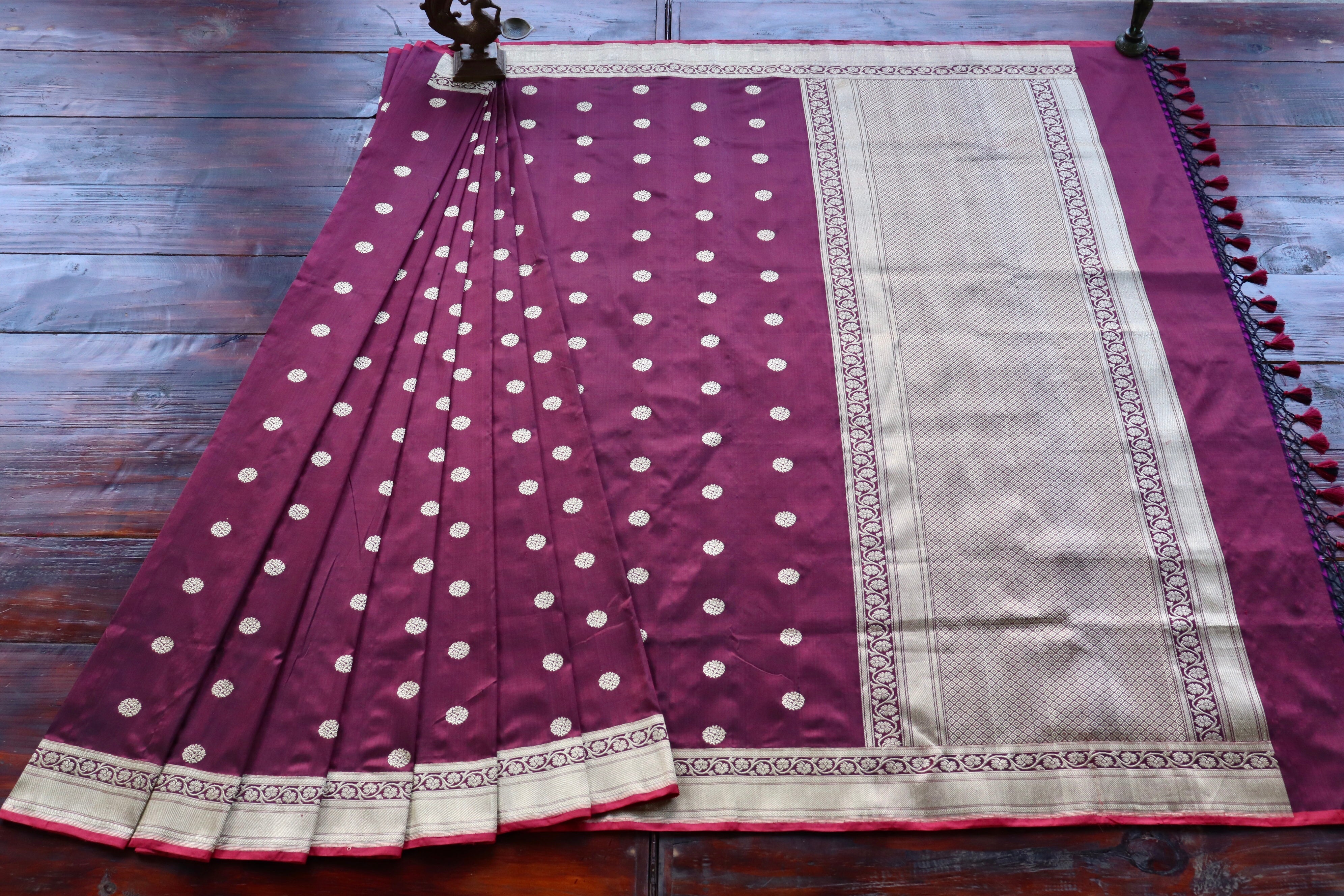 Maroon Ginnie Motif Pure Silk Handloom Banarasi Saree