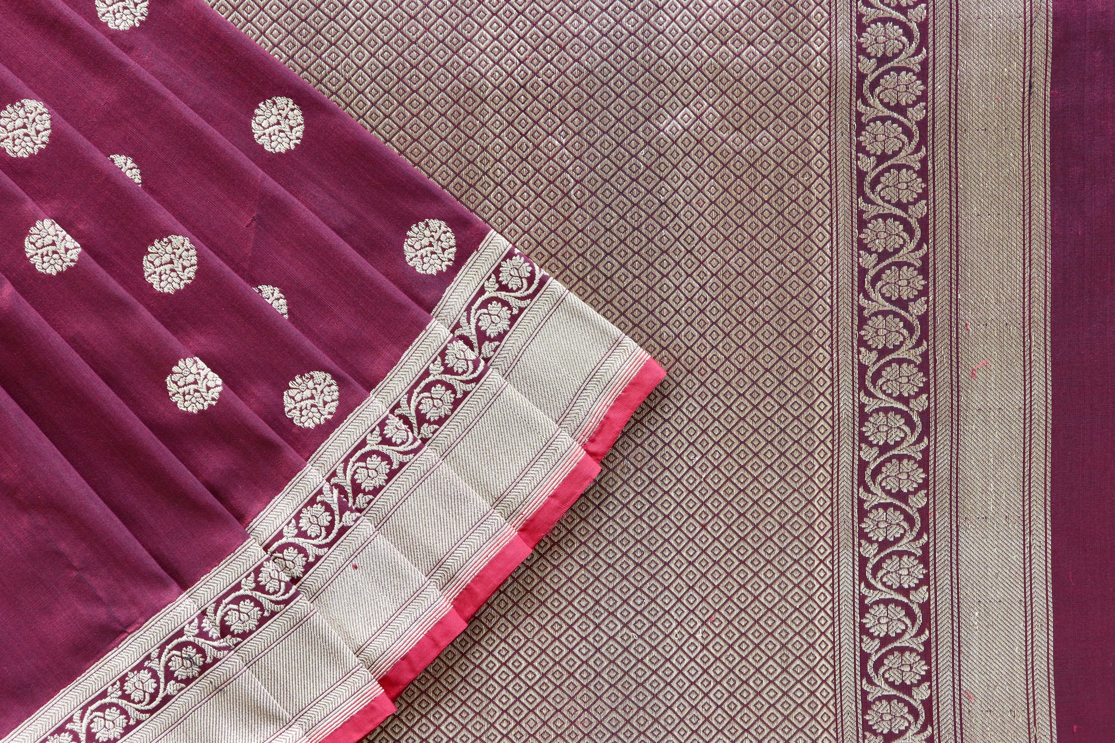 Maroon Ginnie Motif Pure Silk Handloom Banarasi Saree