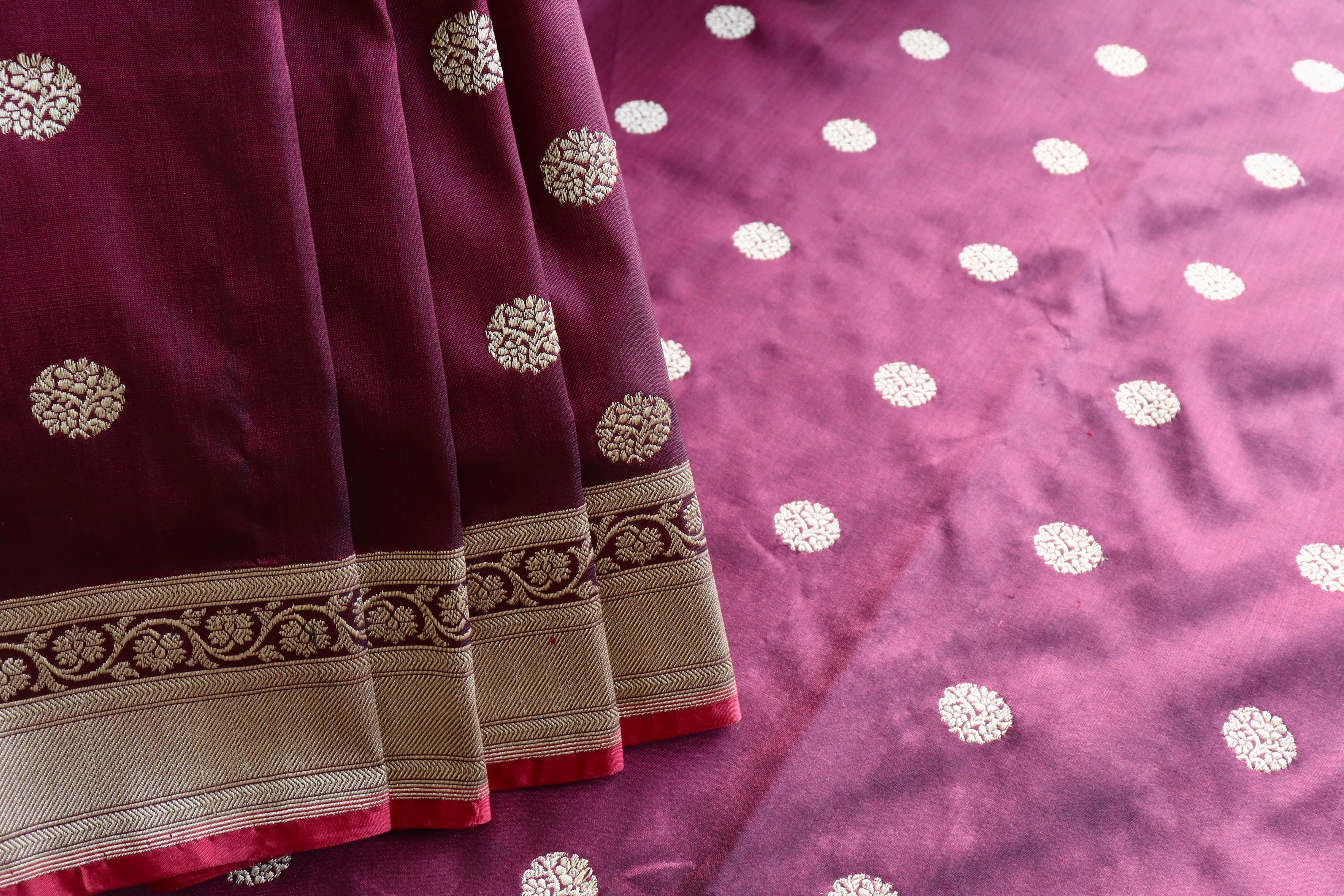 Maroon Ginnie Motif Pure Silk Handloom Banarasi Saree