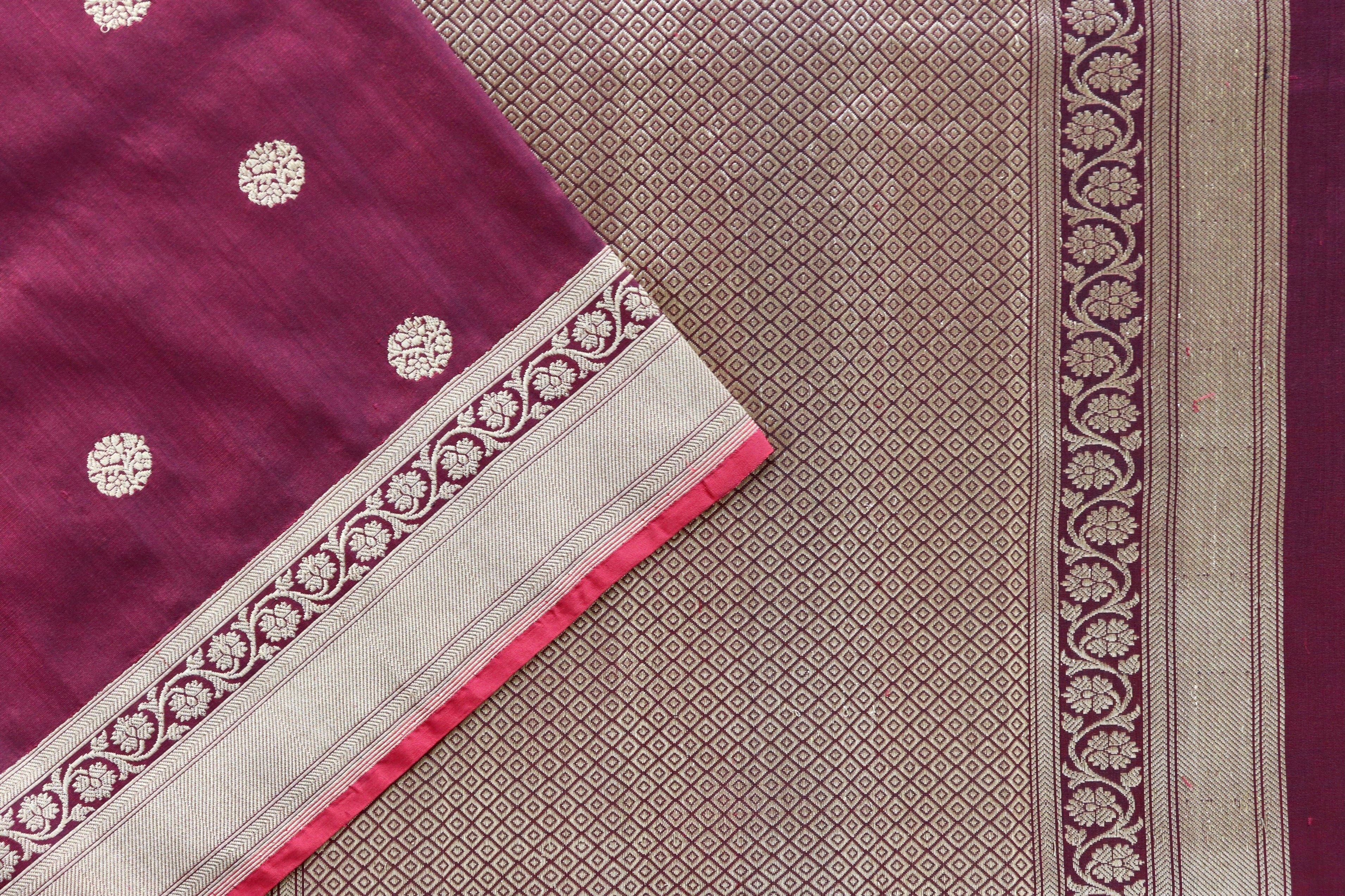 Maroon Ginnie Motif Pure Silk Handloom Banarasi Saree