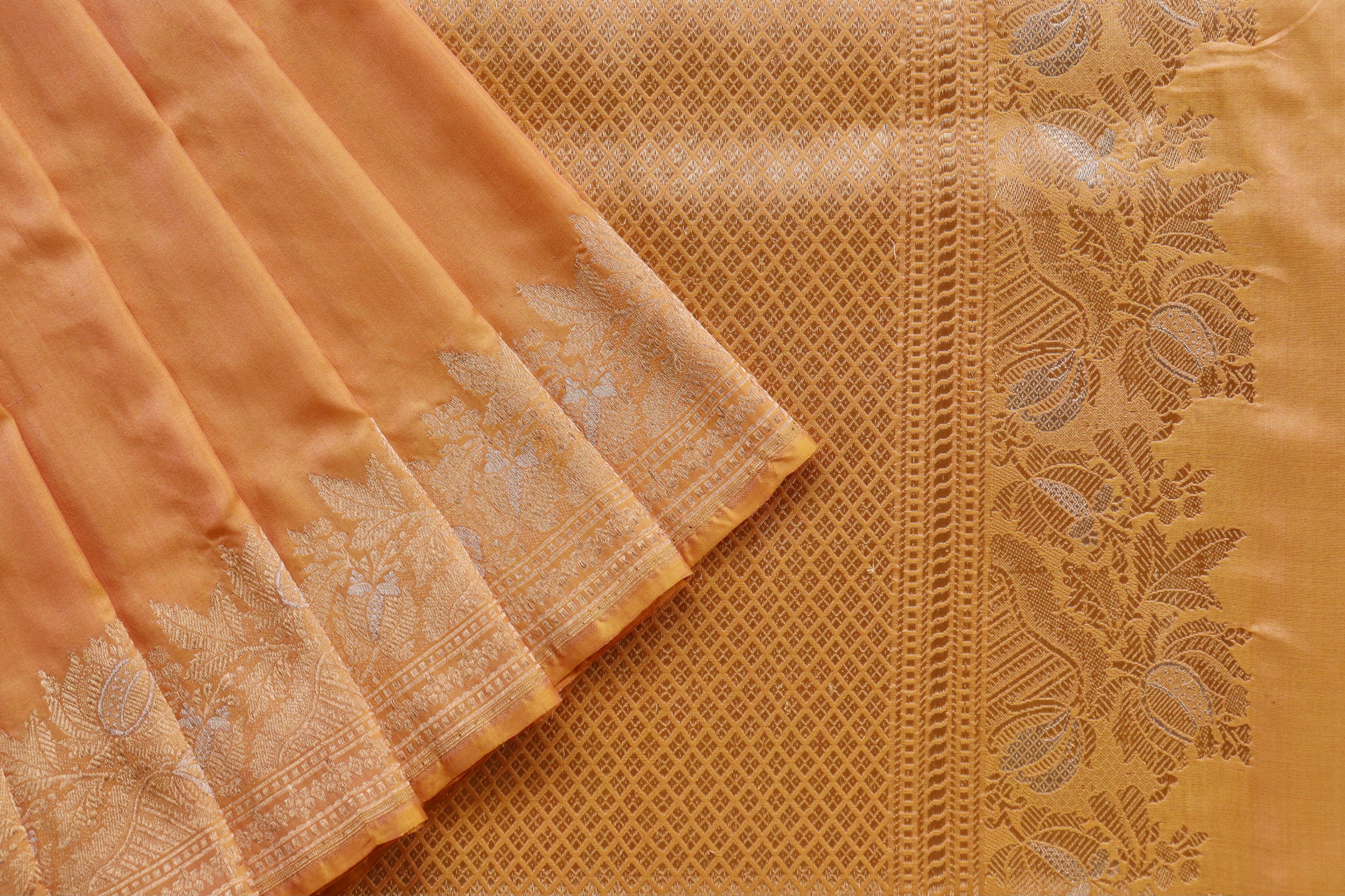 Peach Katan Silk  Handloom Banarasi Saree