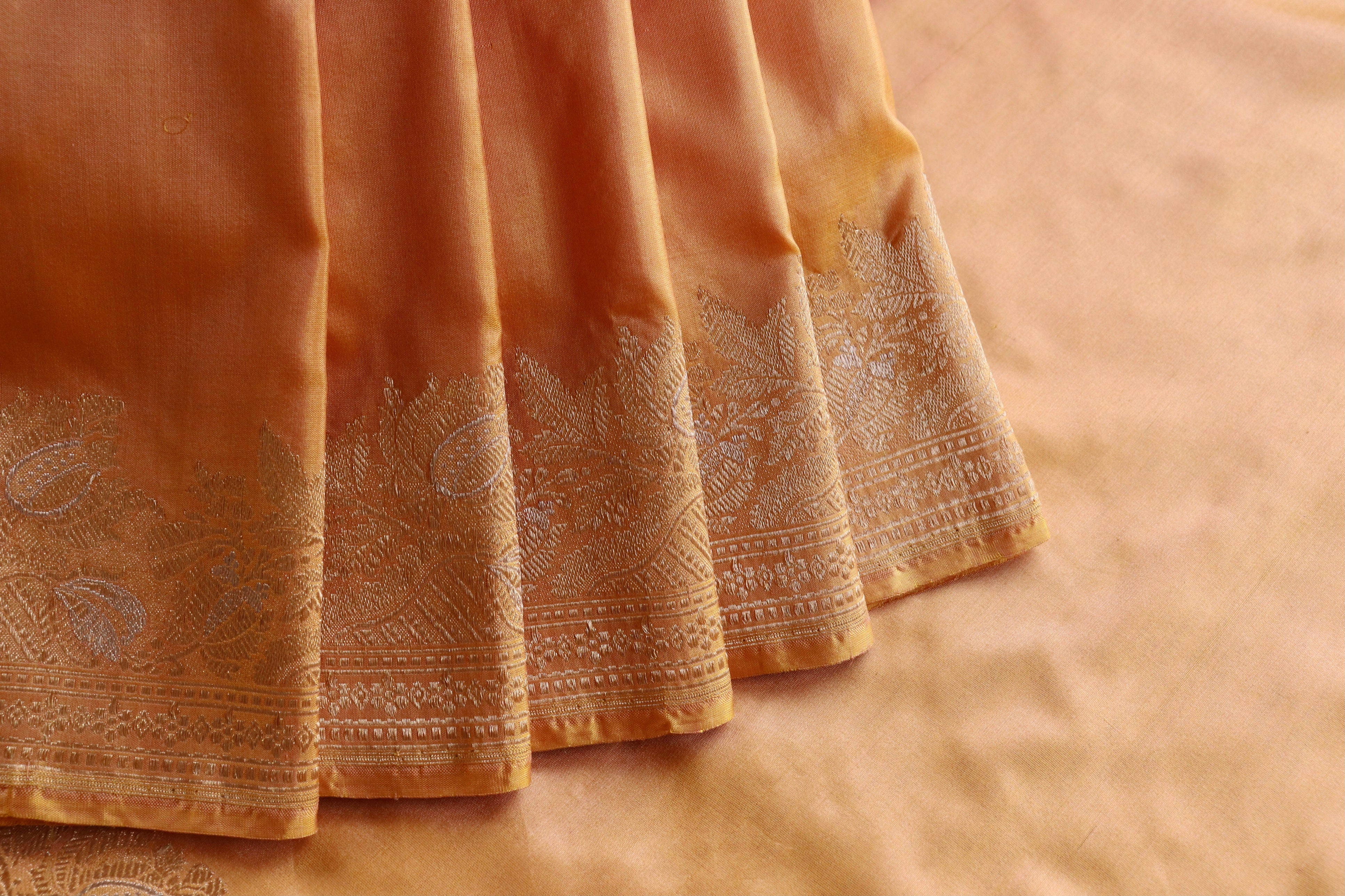 Peach Katan Silk  Handloom Banarasi Saree