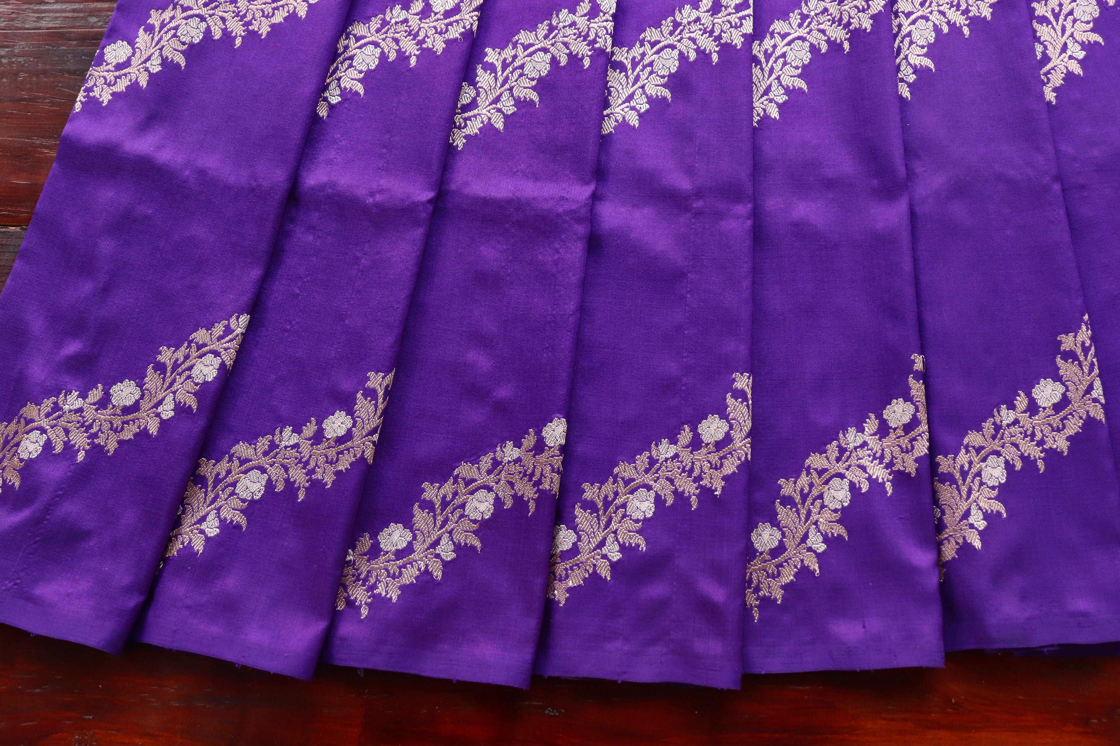 Purple Aada Jangla Pure Katan Silk Banarasi Saree