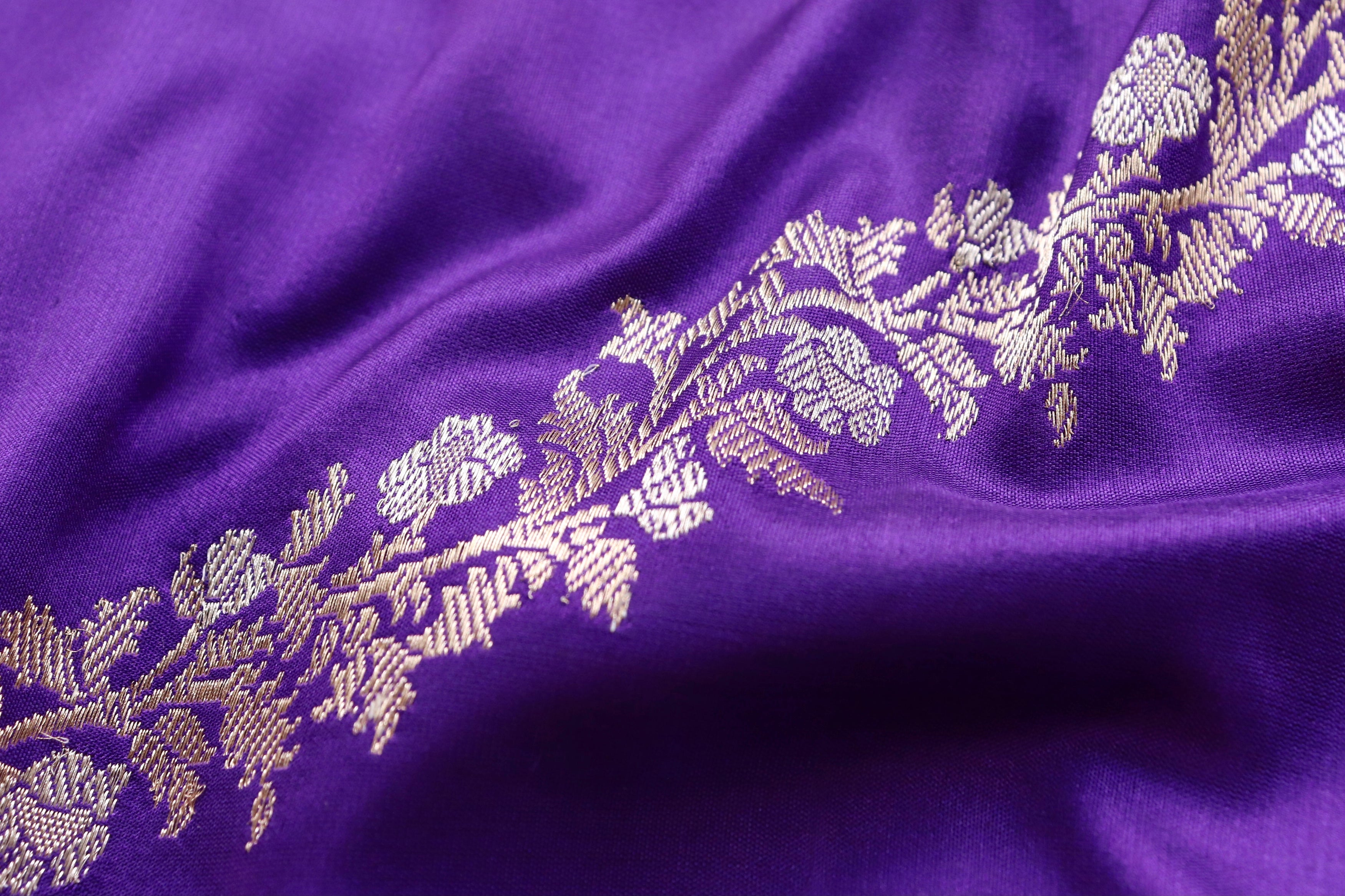 Purple Aada Jangla Pure Katan Silk Banarasi Saree