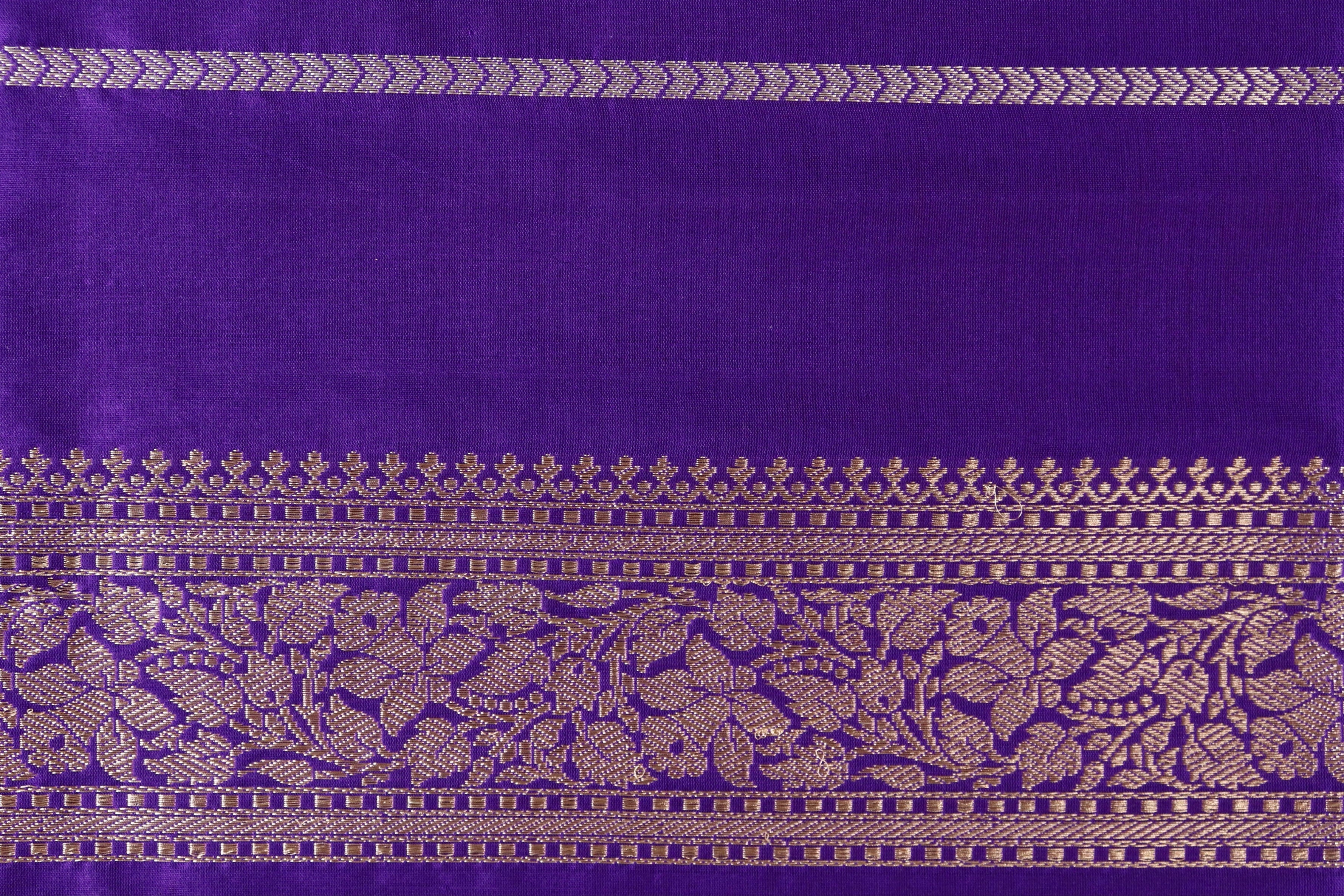 Purple Aada Jangla Pure Katan Silk Banarasi Saree