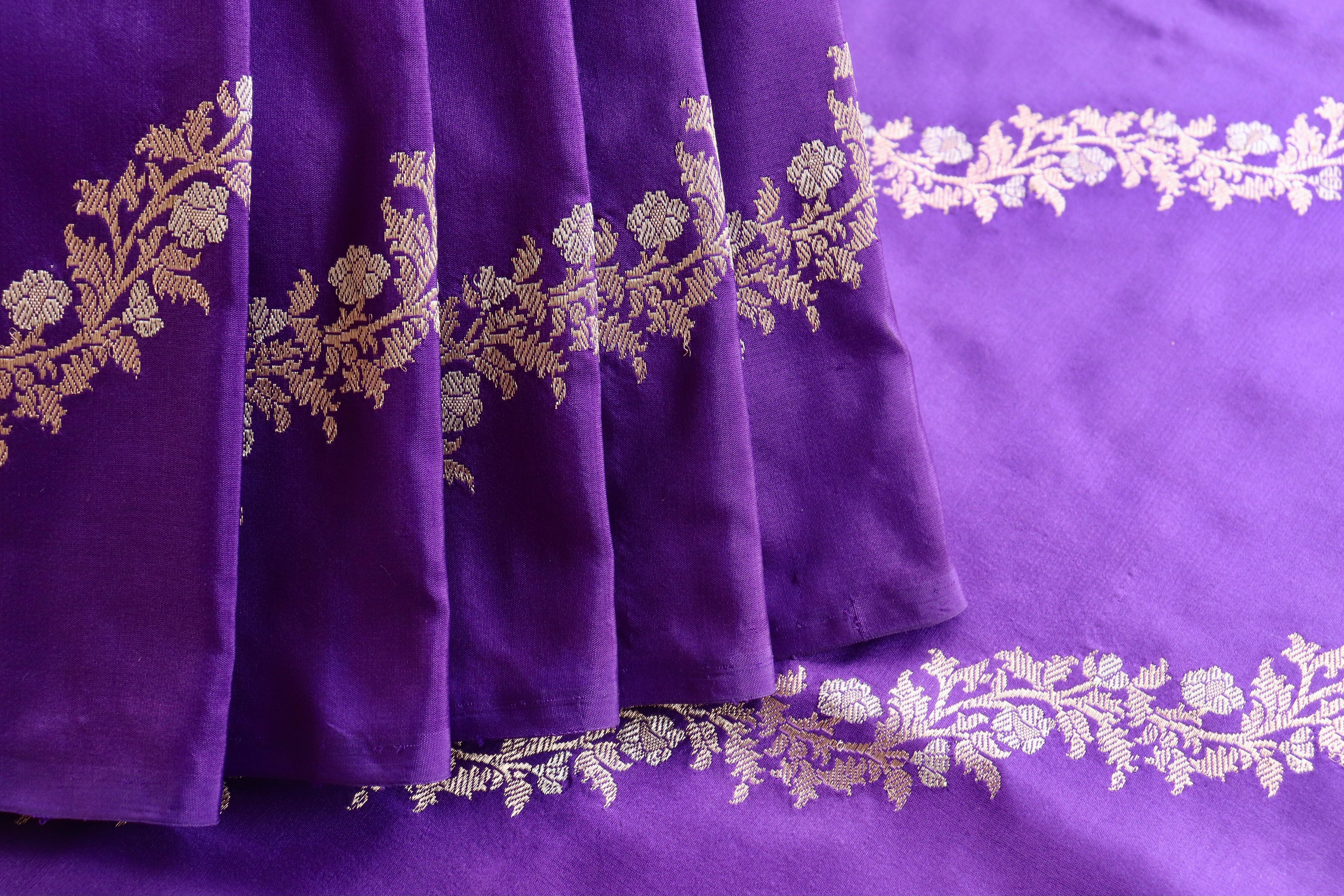 Purple Aada Jangla Pure Katan Silk Banarasi Saree