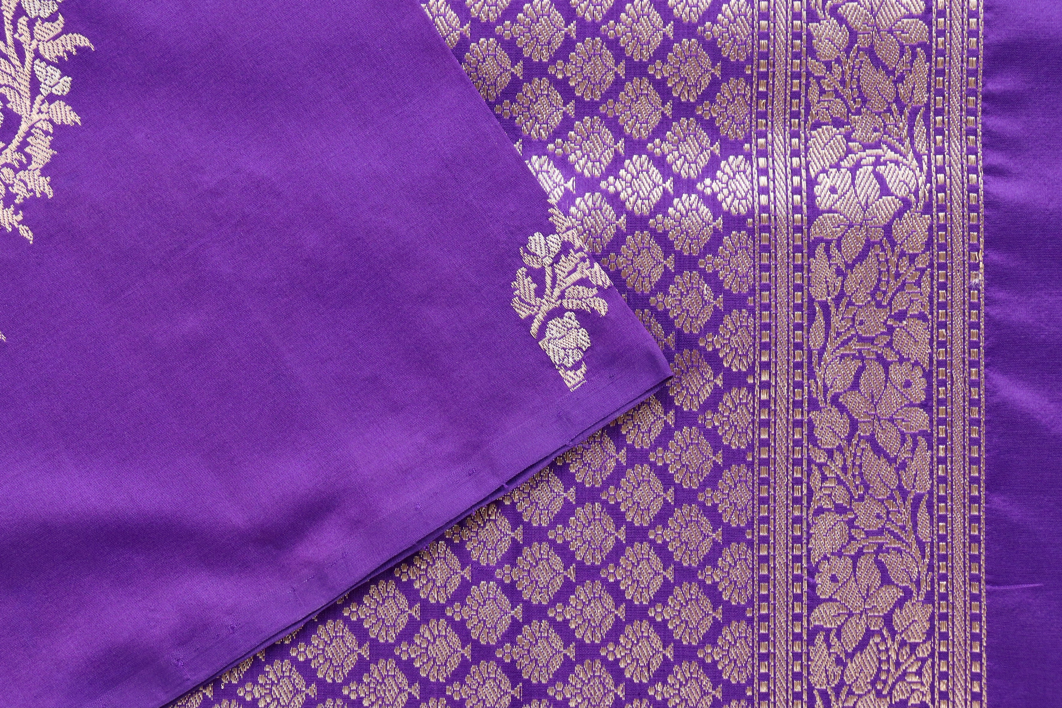 Purple Aada Jangla Pure Katan Silk Banarasi Saree