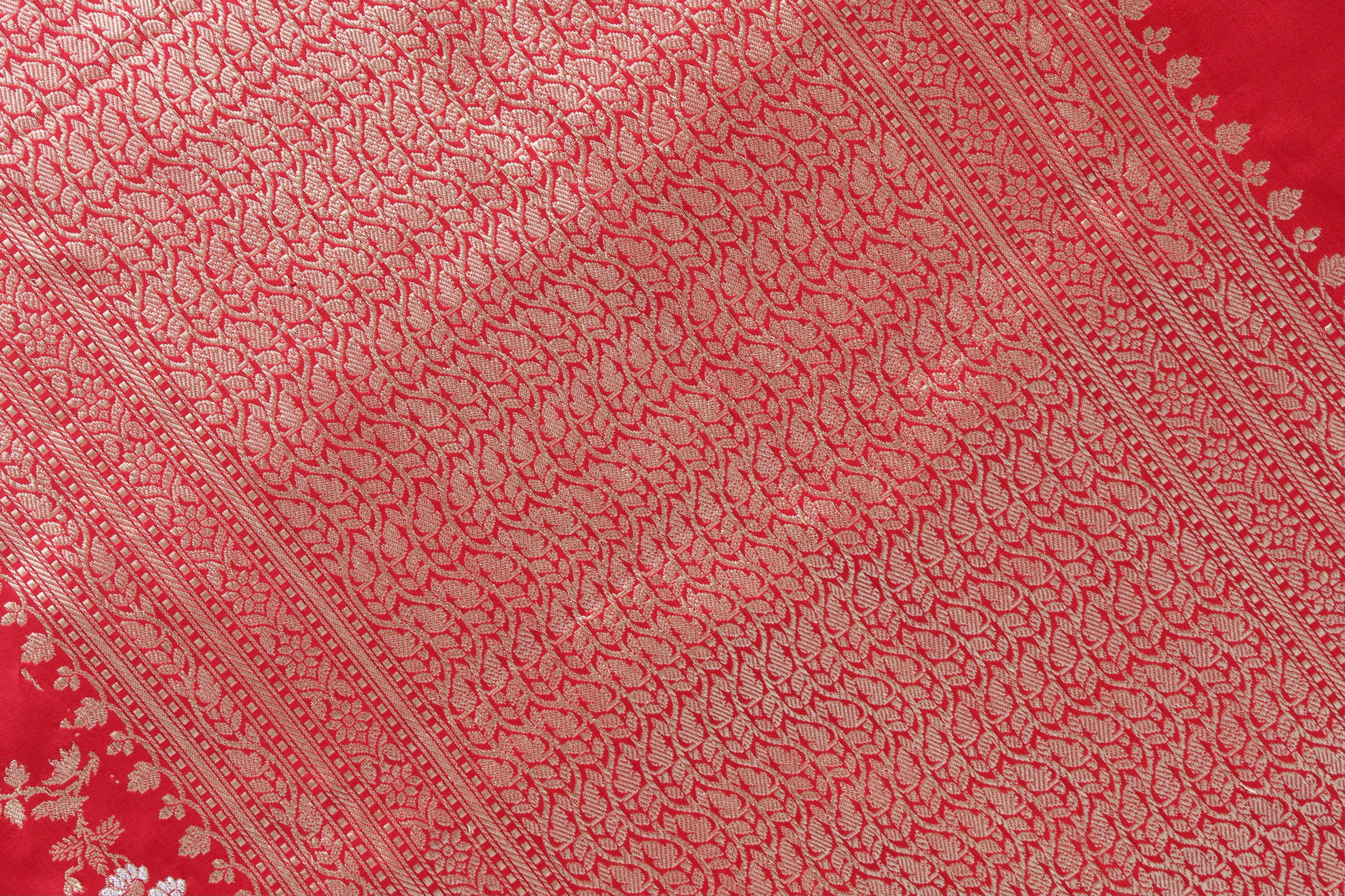 Red Gulab Jangla Pure Silk Handloom Banarasi Saree