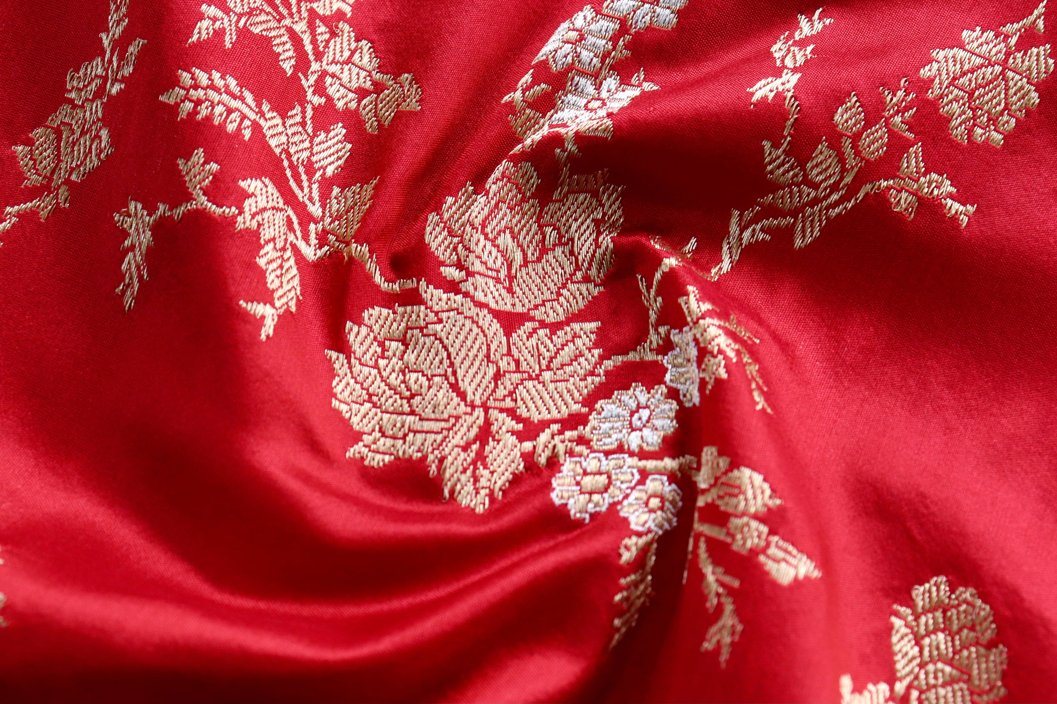 Red Gulab Jangla Pure Silk Handloom Banarasi Saree