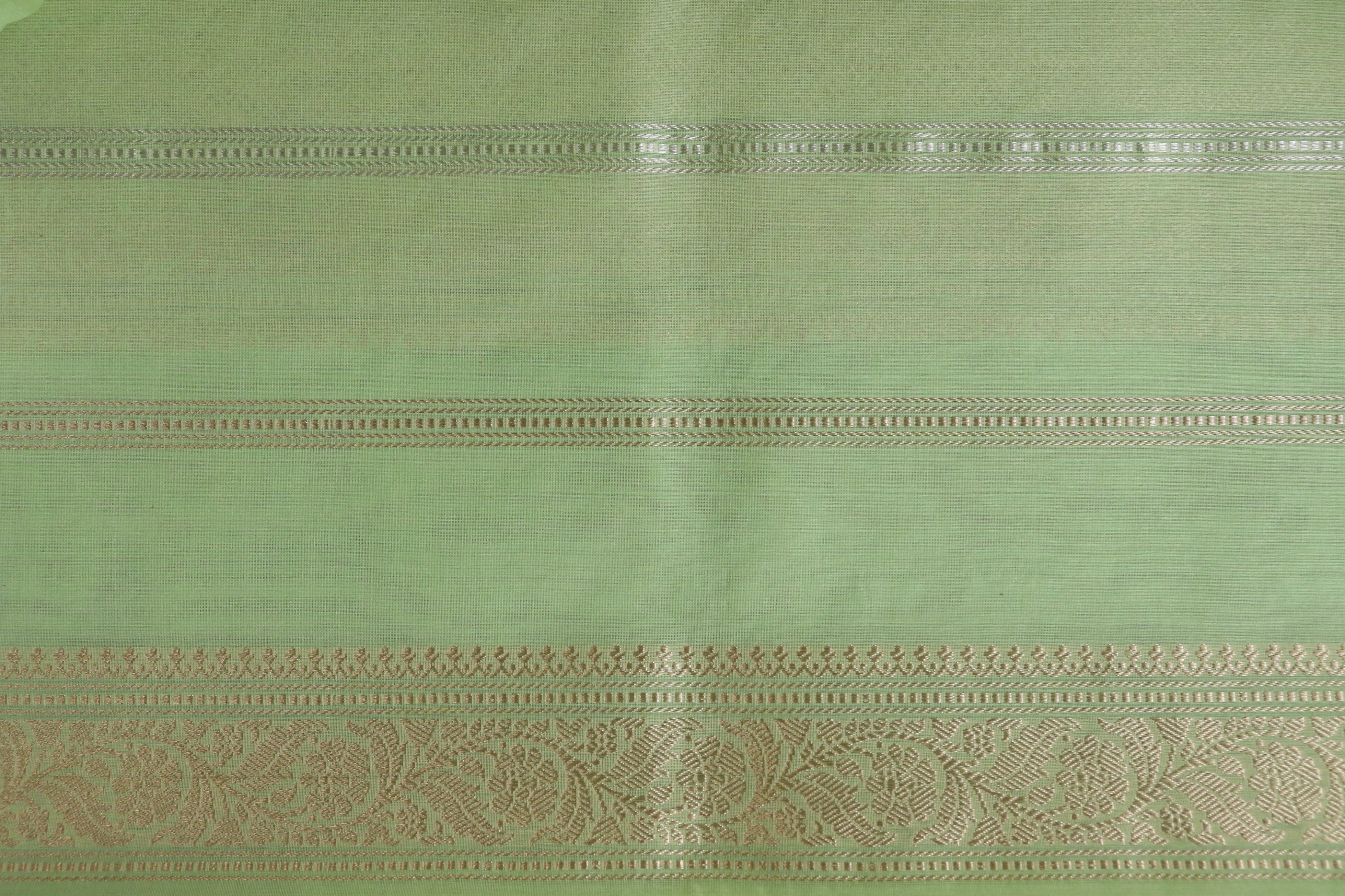 Pista Green Aada Jangla Pure Katan Silk Banarasi Saree