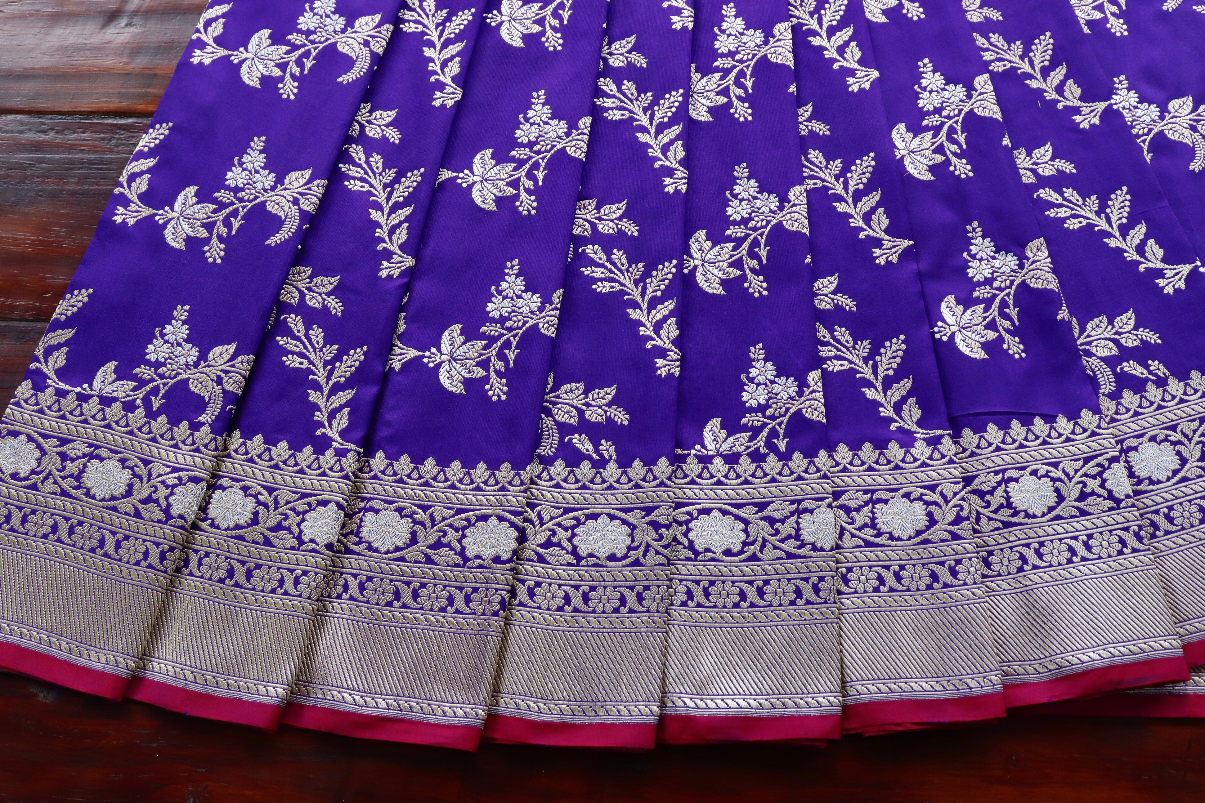 Purple Blue Kadhua Phool Jangla Katan Silk Saree