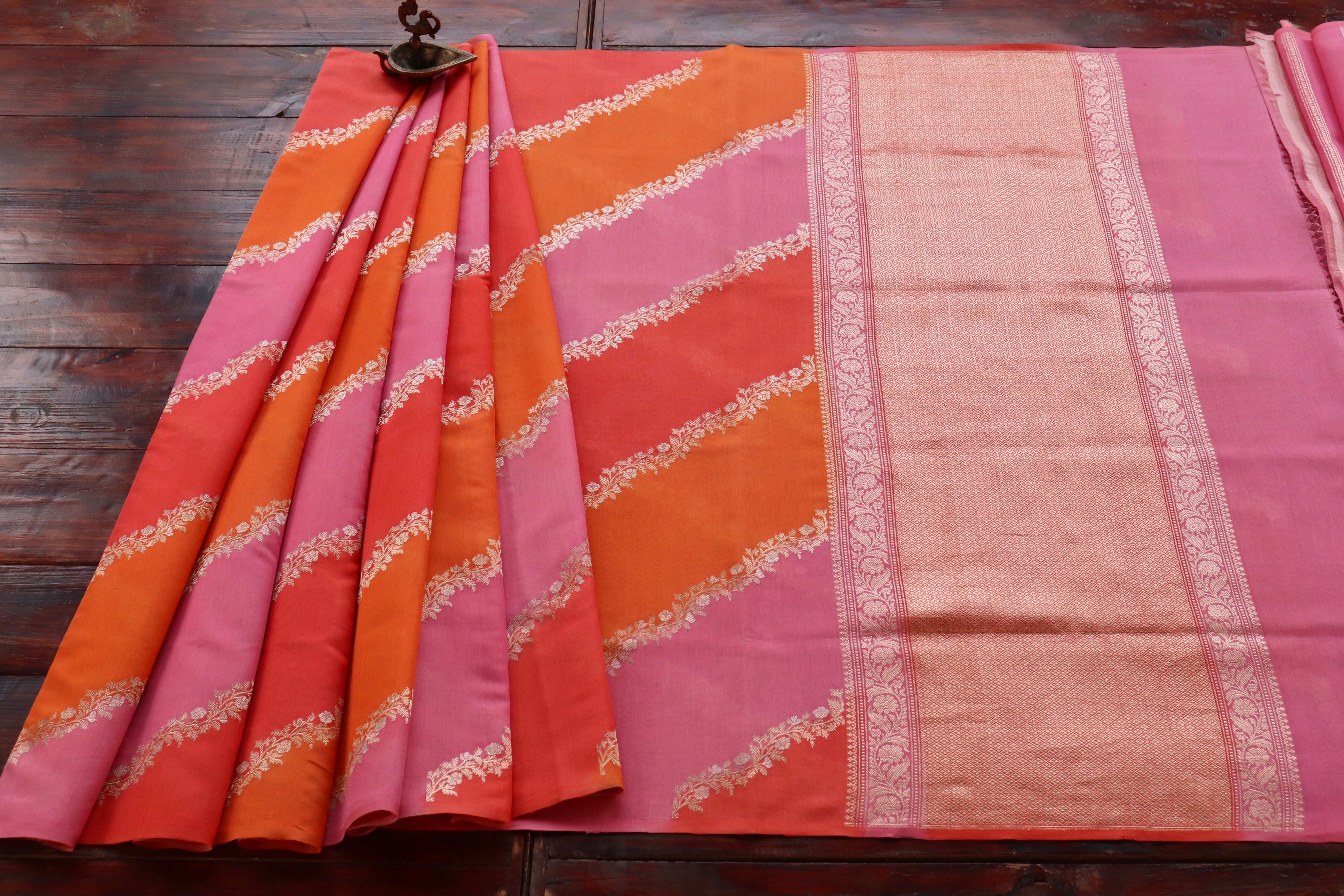 Multicoloured Aada Jangla Pure Cotton By Silk Banarasi Saree