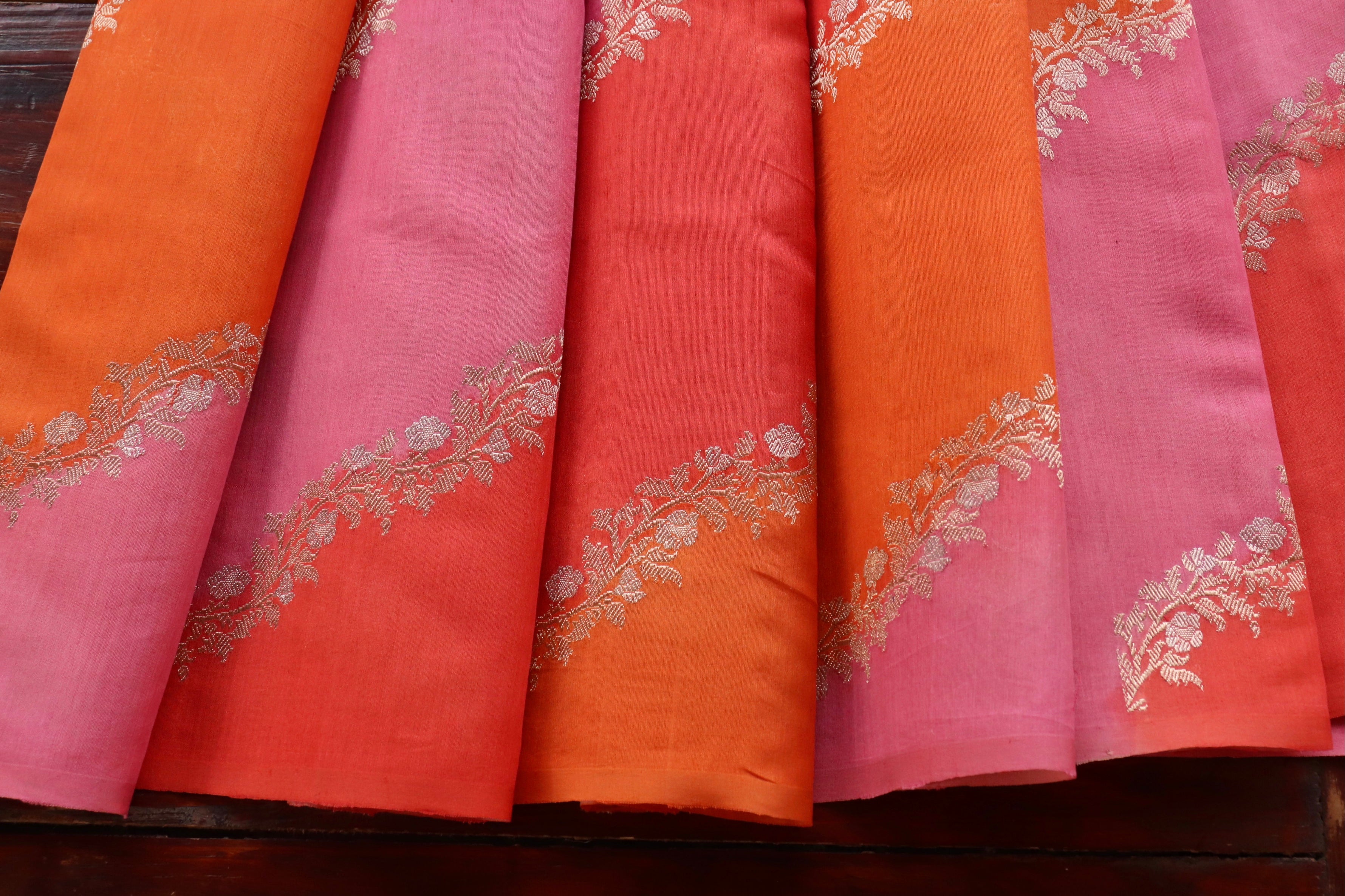 Multicoloured Aada Jangla Pure Cotton By Silk Banarasi Saree