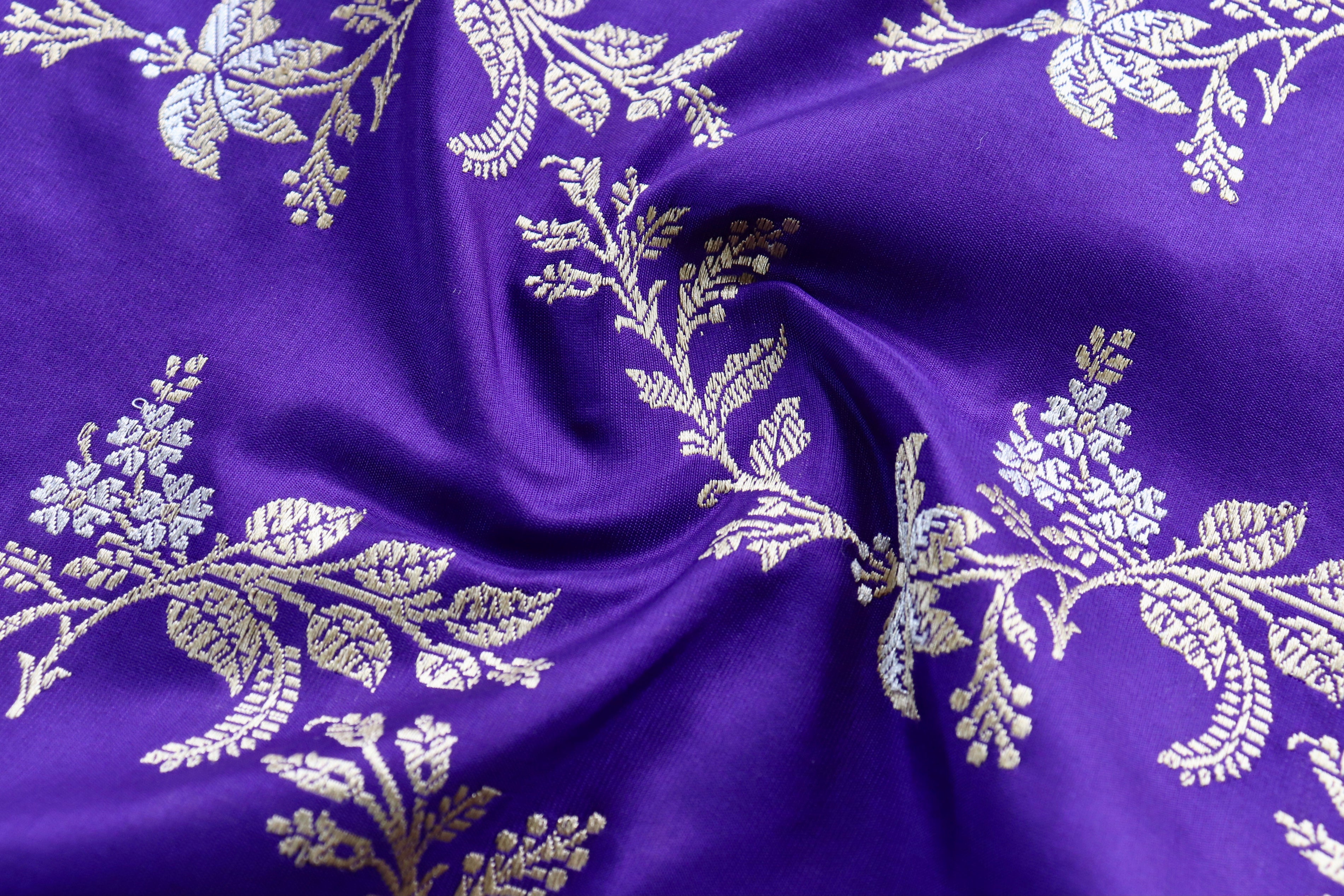 Purple Blue Kadhua Phool Jangla Katan Silk Saree