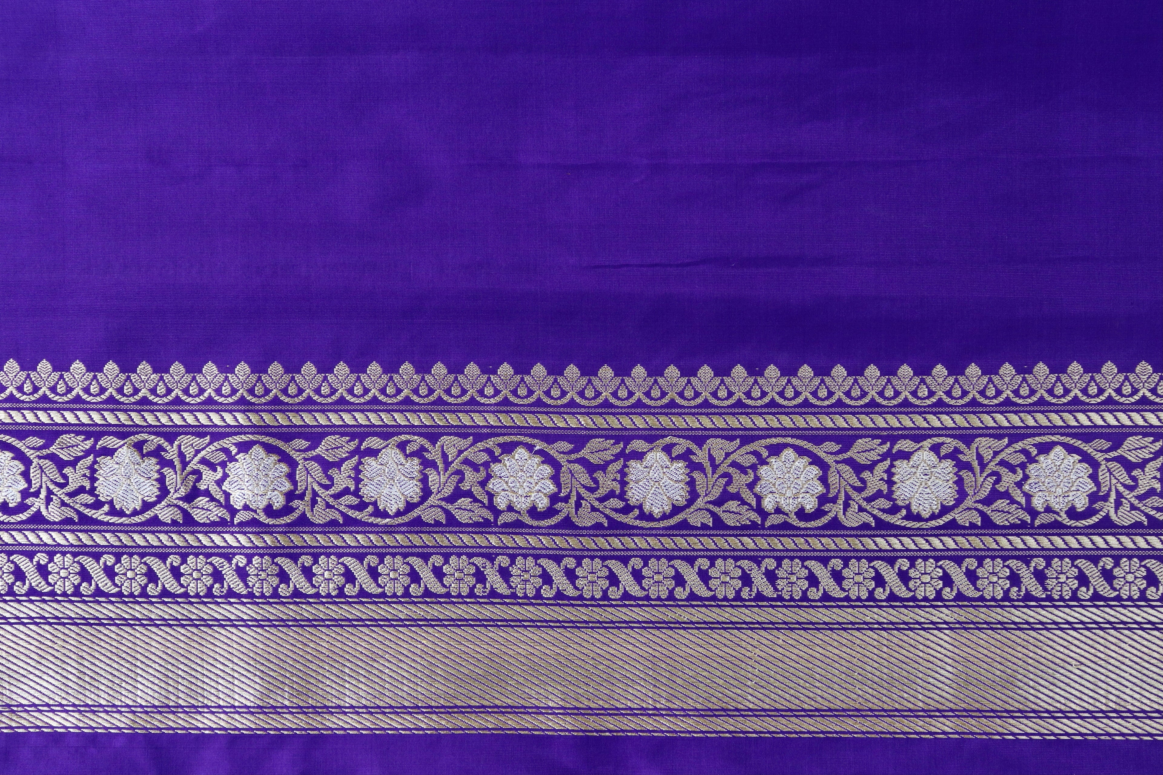 Purple Blue Kadhua Phool Jangla Katan Silk Saree