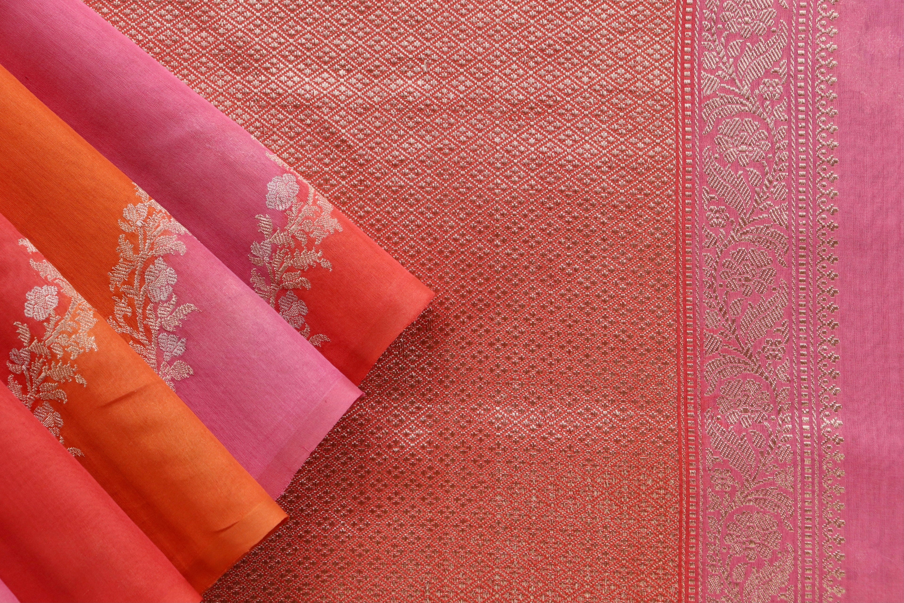 Multicoloured Aada Jangla Pure Cotton By Silk Banarasi Saree