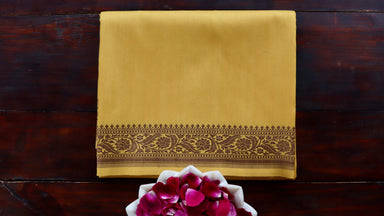 Yellow handloom Banarsi saree with kadhua motifs in pure silk