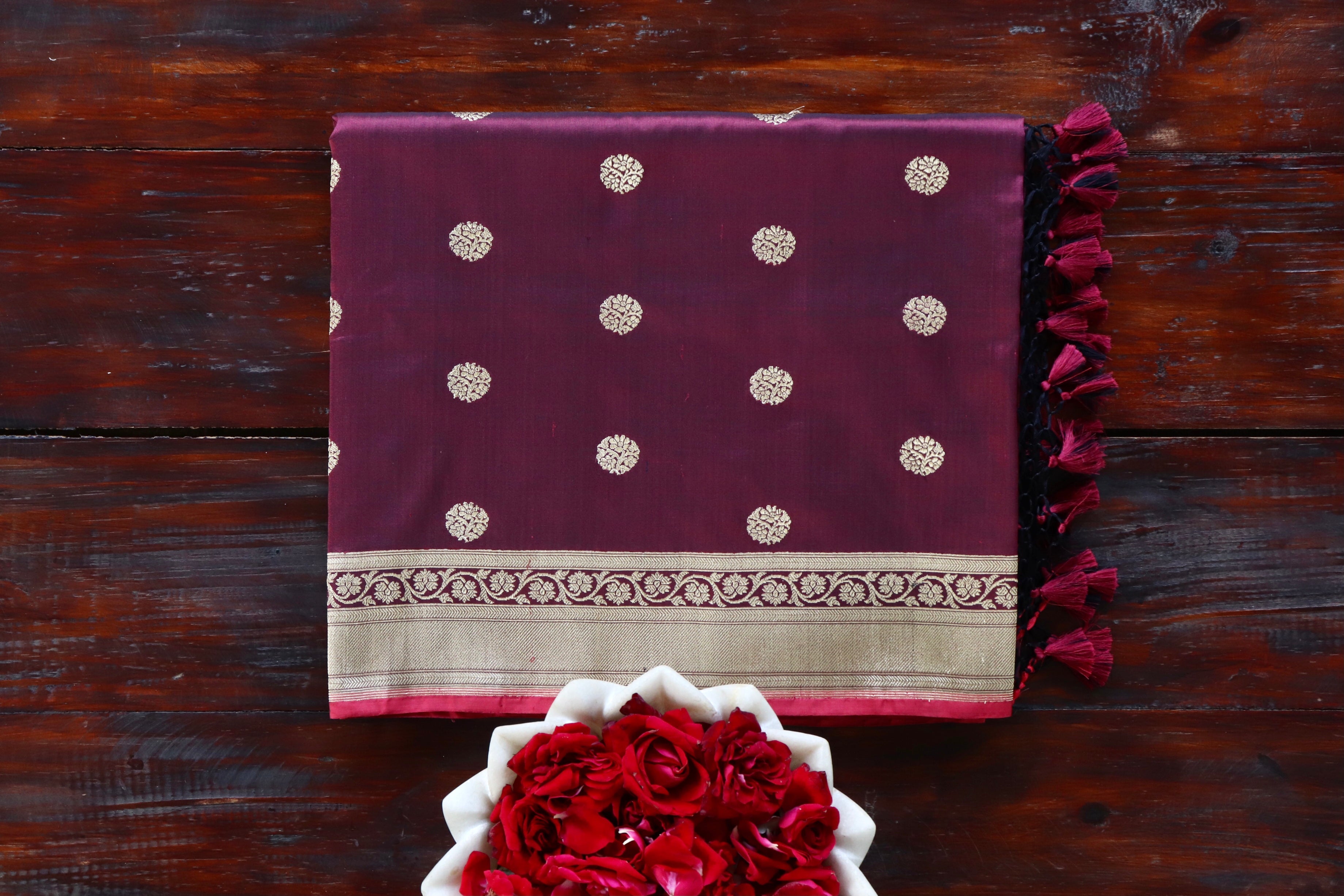 Maroon Ginnie Motif Pure Silk Handloom Banarasi Saree