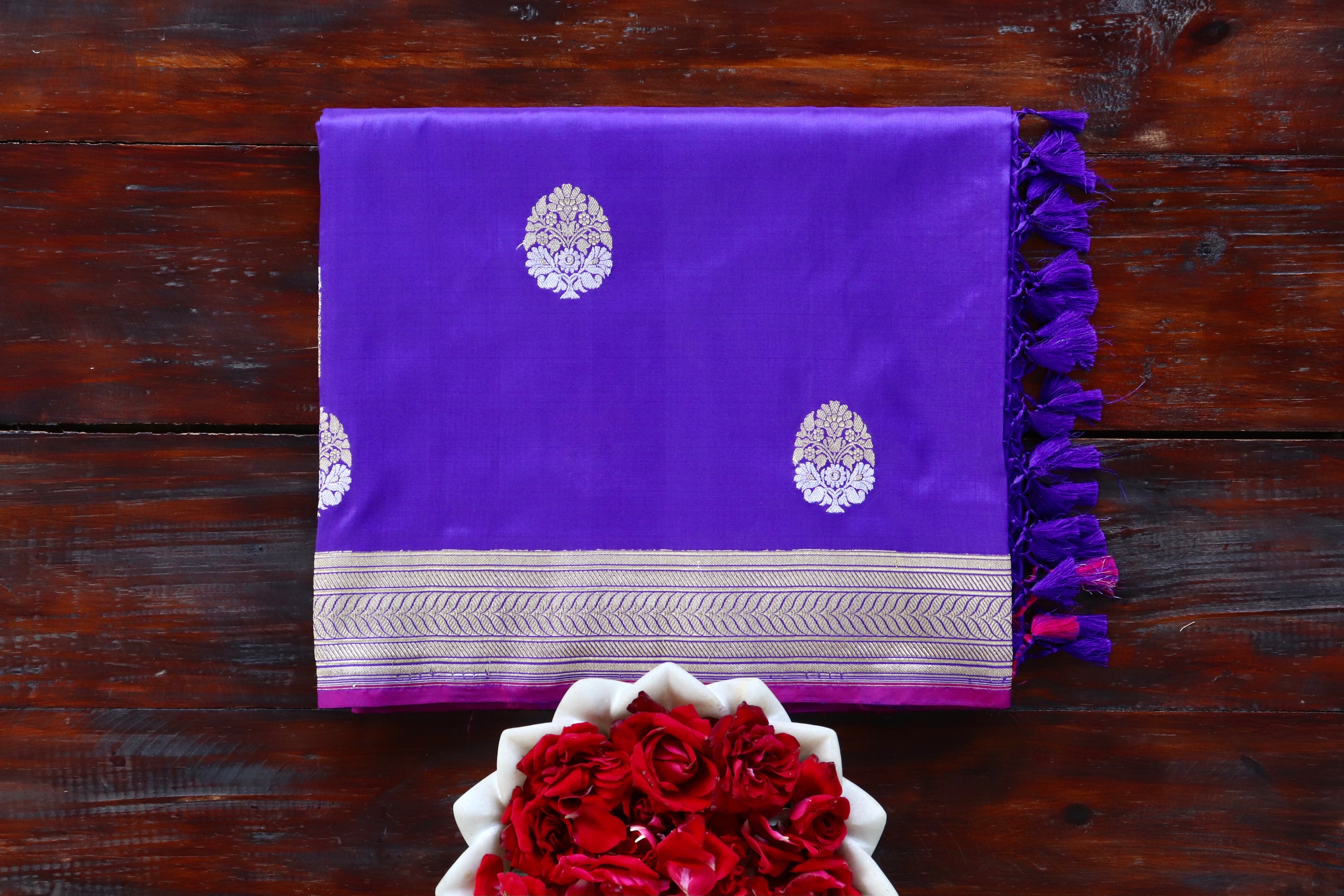 Purplish Blue Sona Rupa Pure Silk Handloom Banarasi Saree