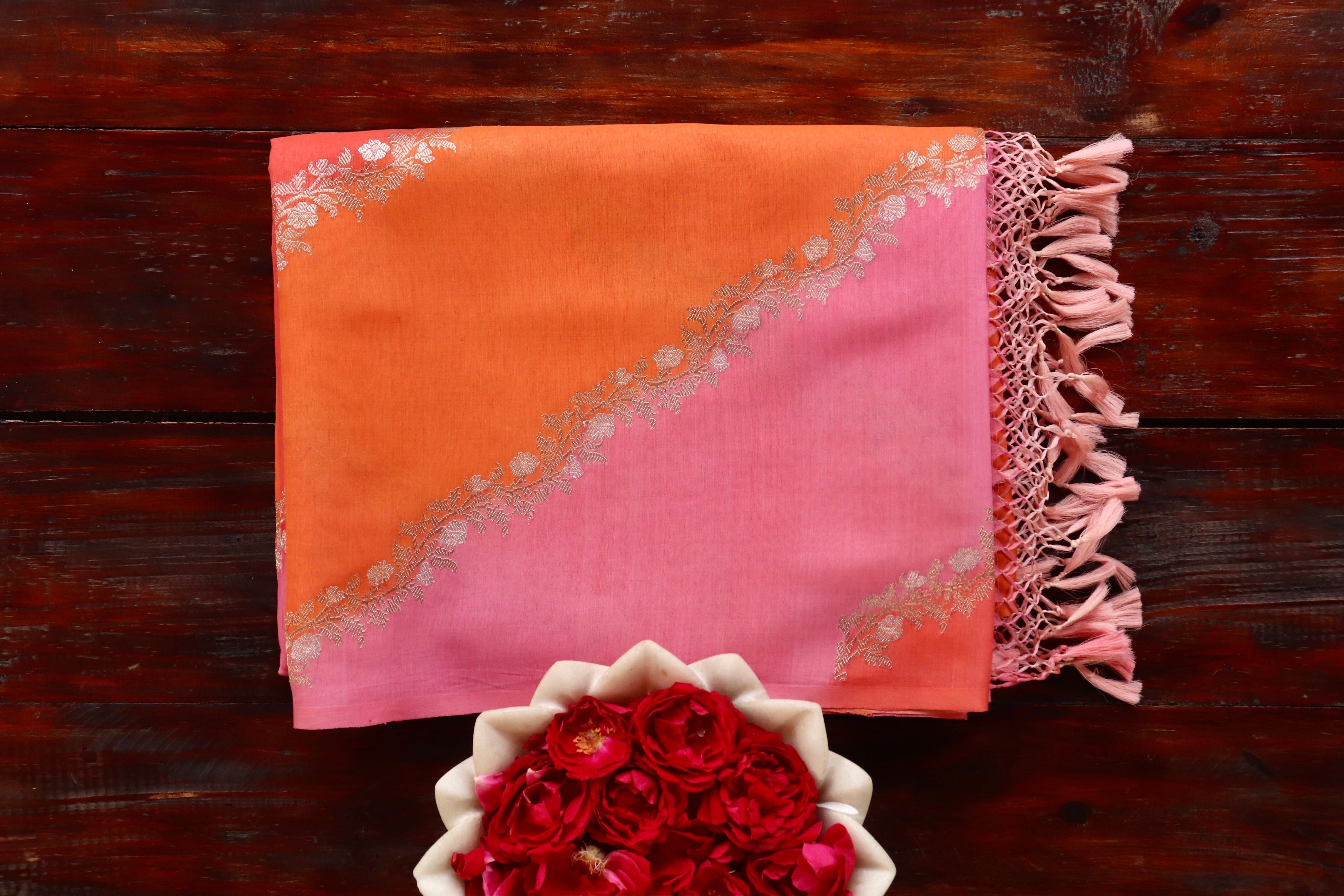 Multicoloured Aada Jangla Pure Cotton By Silk Banarasi Saree