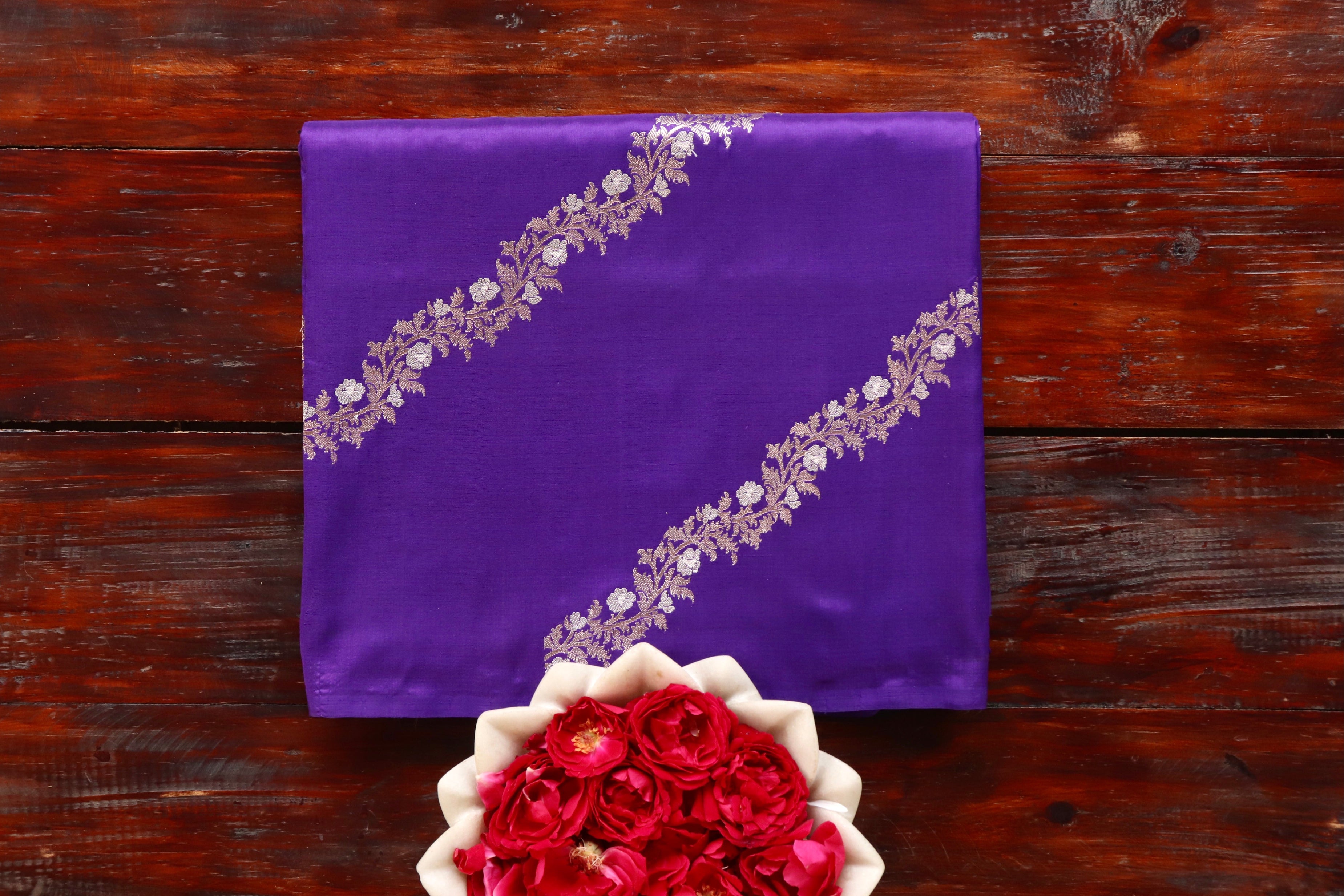 Purple Aada Jangla Pure Katan Silk Banarasi Saree
