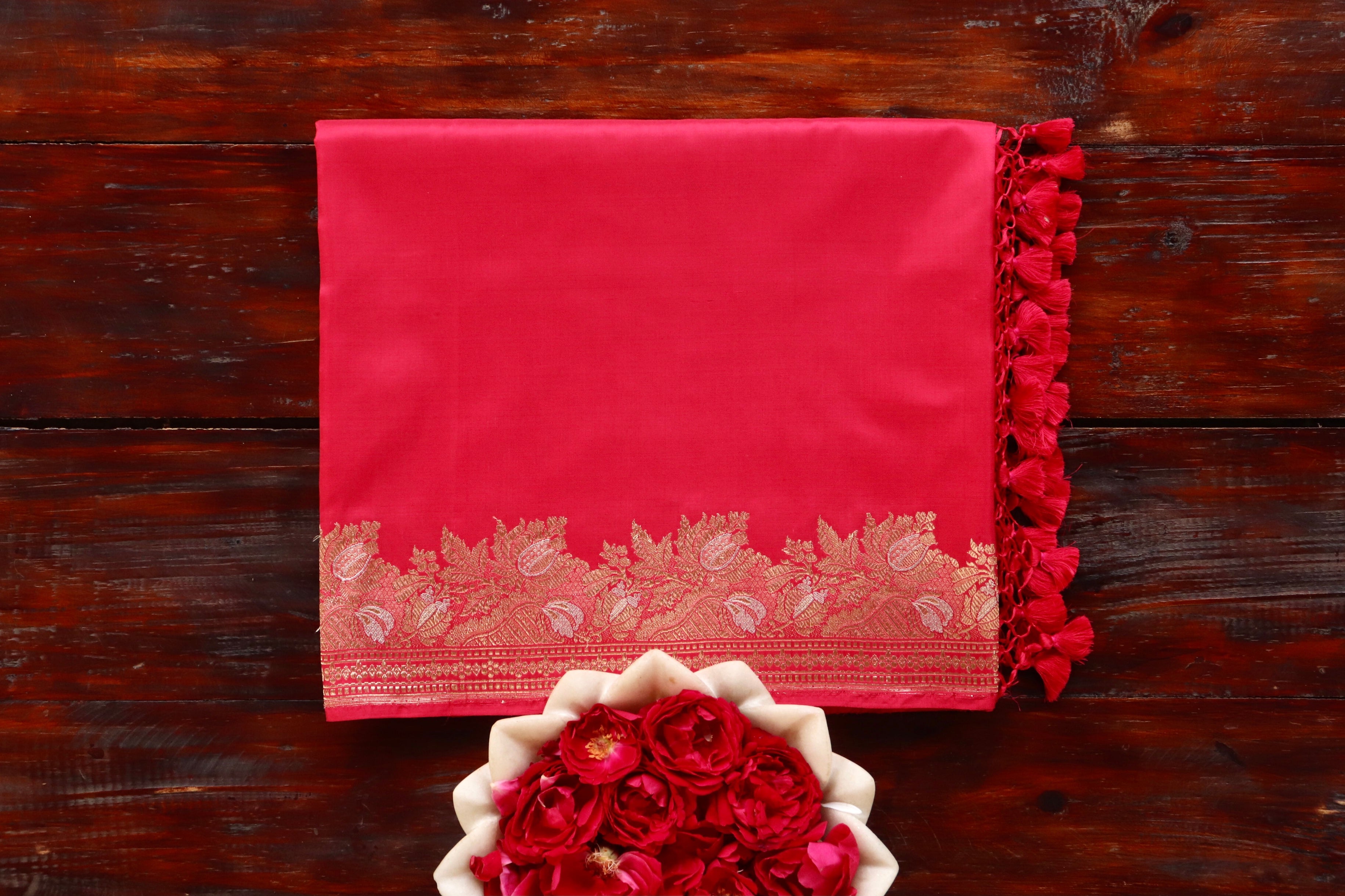 Strawberry Pink Katan Silk  Handloom Banarasi Saree