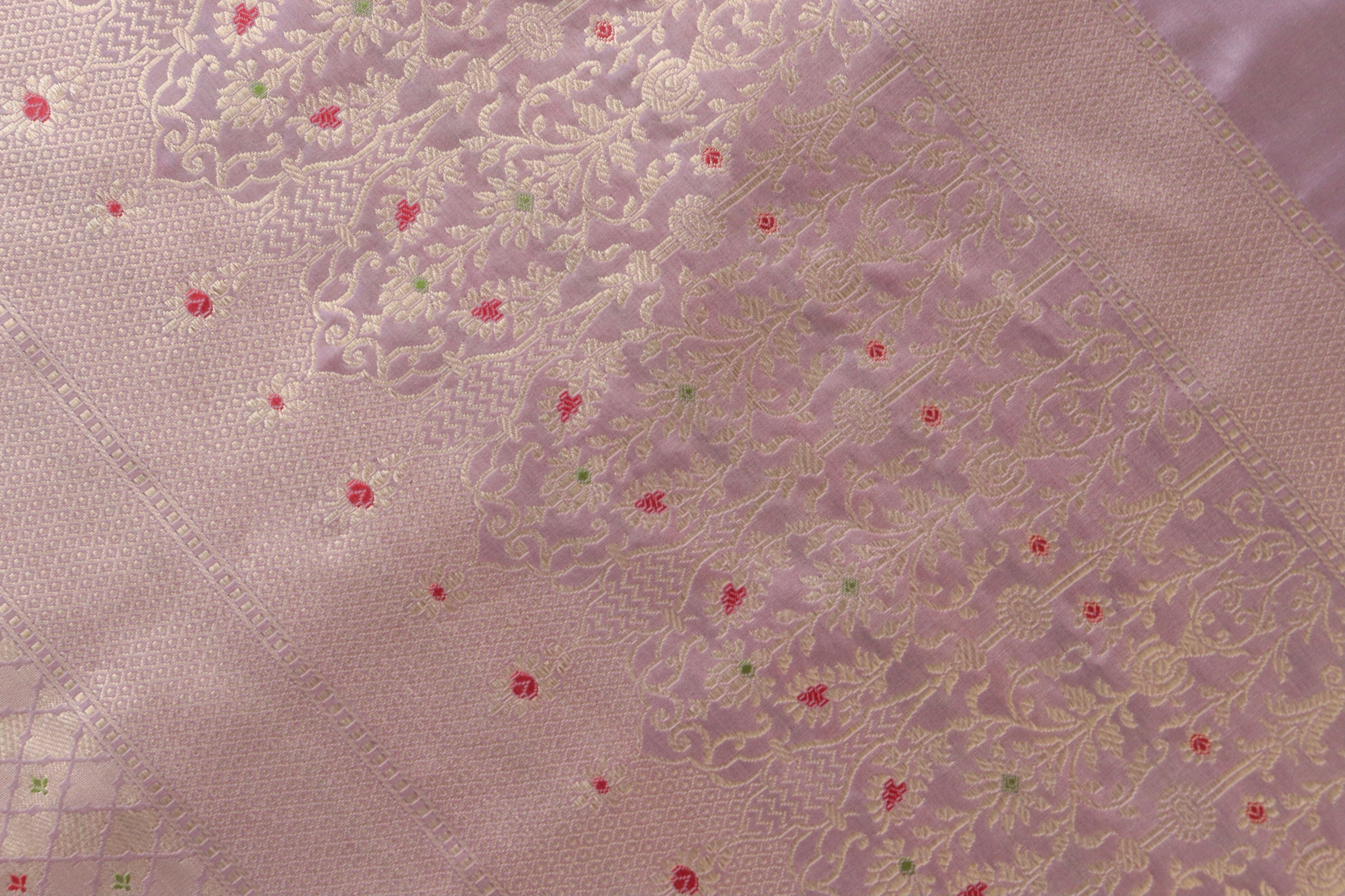 Pale Pink Meenadar Tanchoi Pure Silk Handloom Banarasi Saree