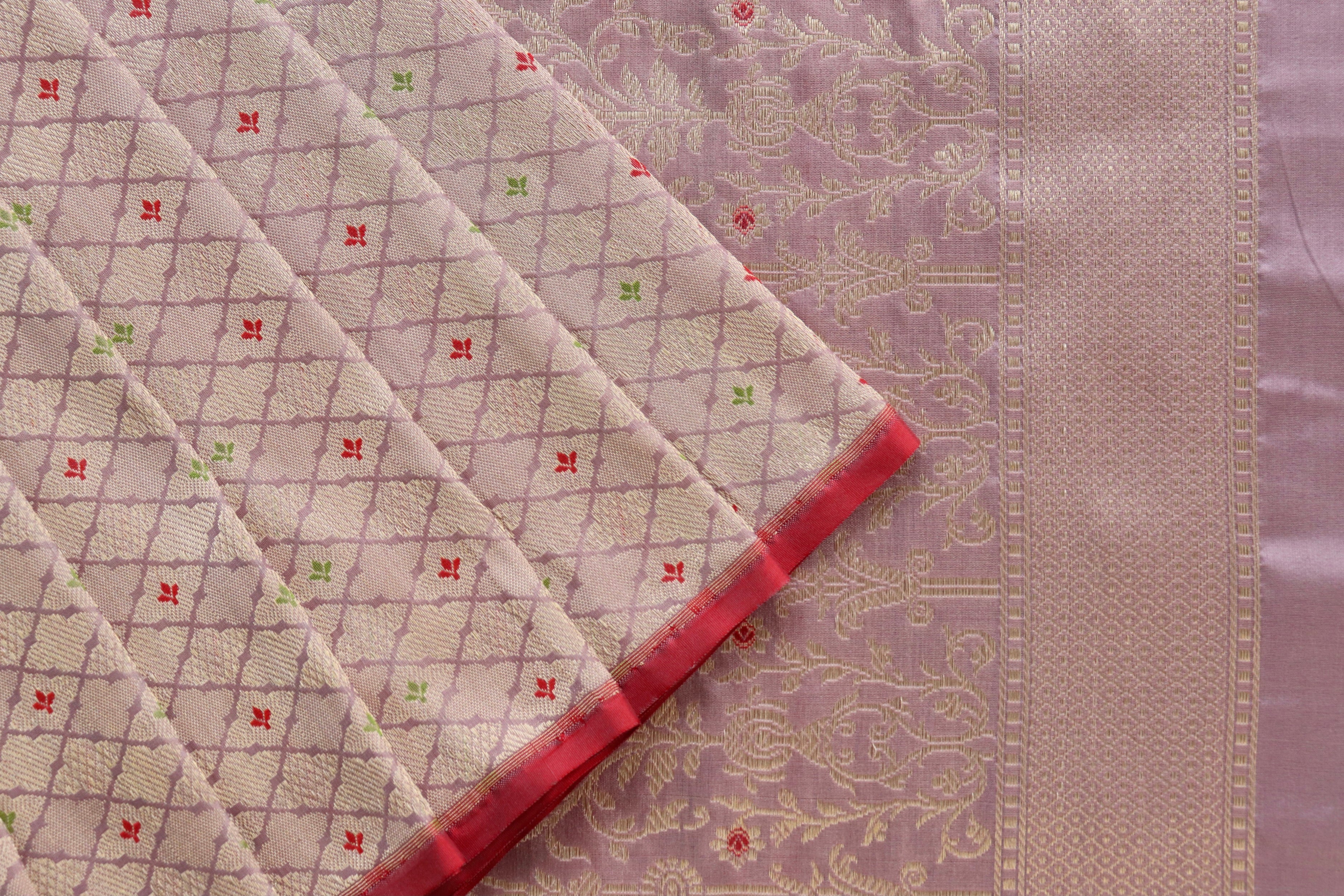 Pale Pink Meenadar Tanchoi Pure Silk Handloom Banarasi Saree